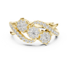 Luxurious ring with three diamond floral clusters and diamond accents