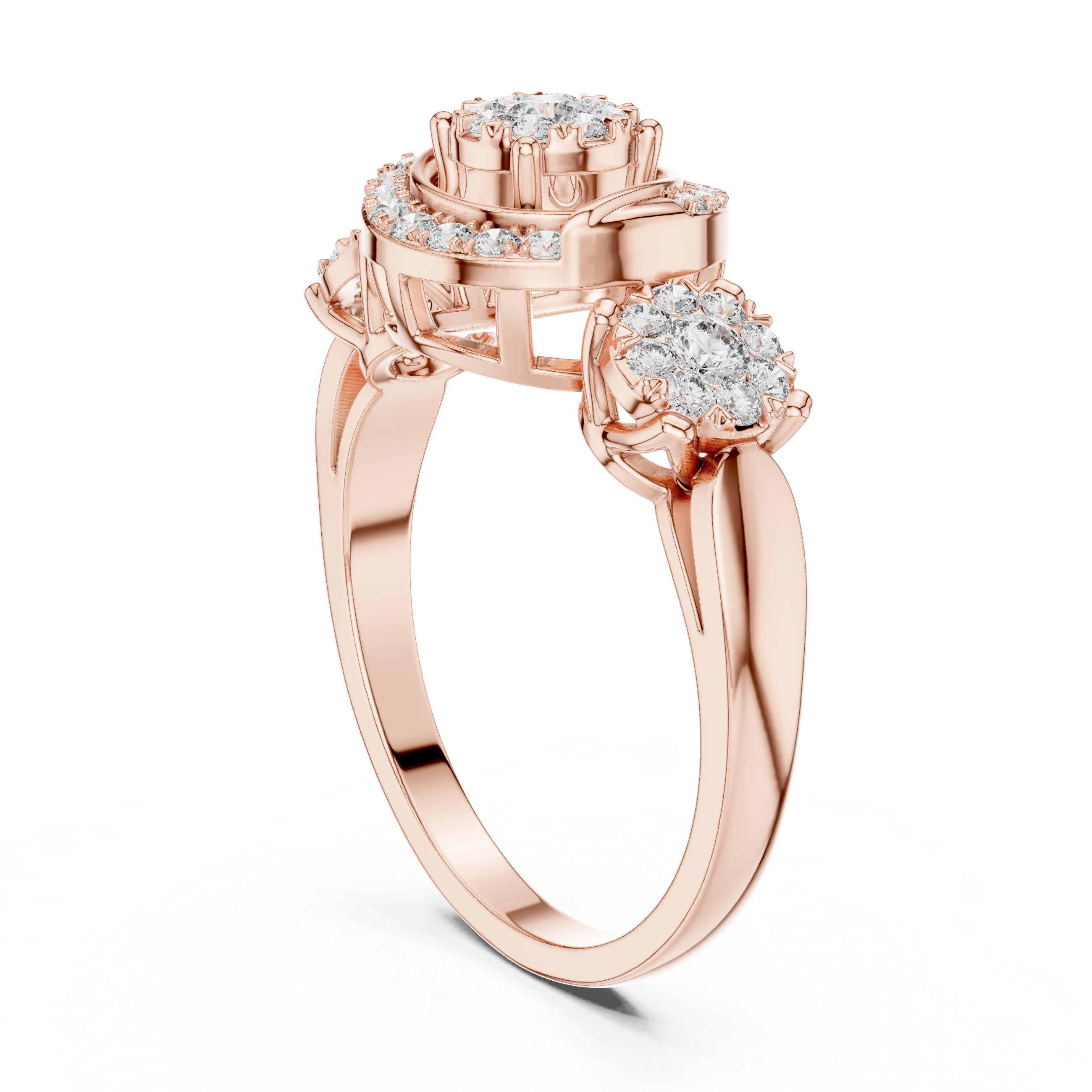 Diamond cluster and two side floral clusters.