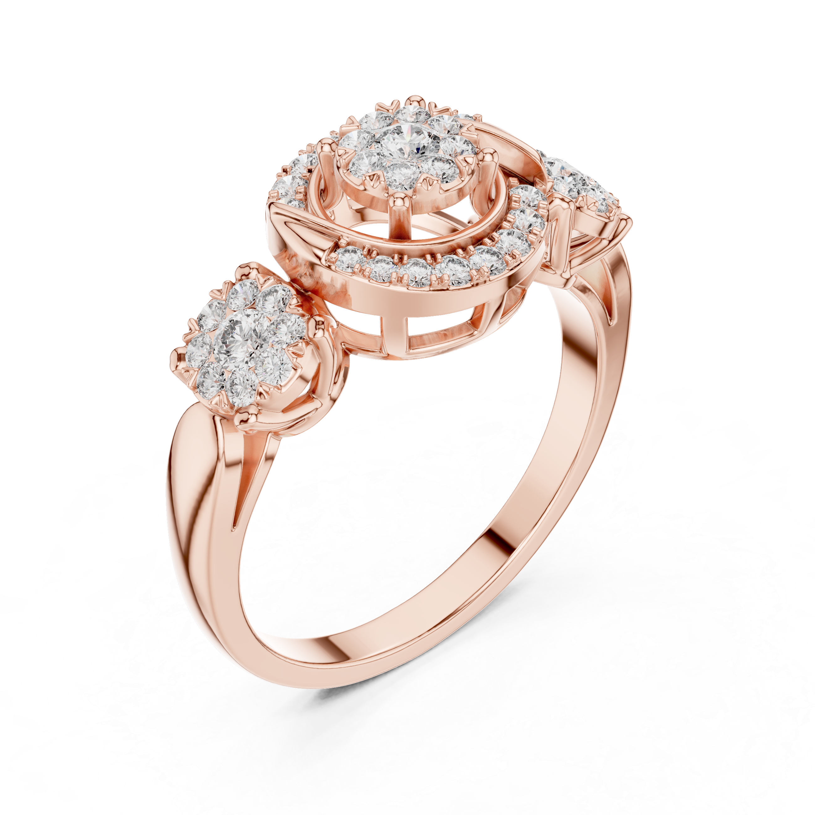 Diamond cluster and two side floral clusters.