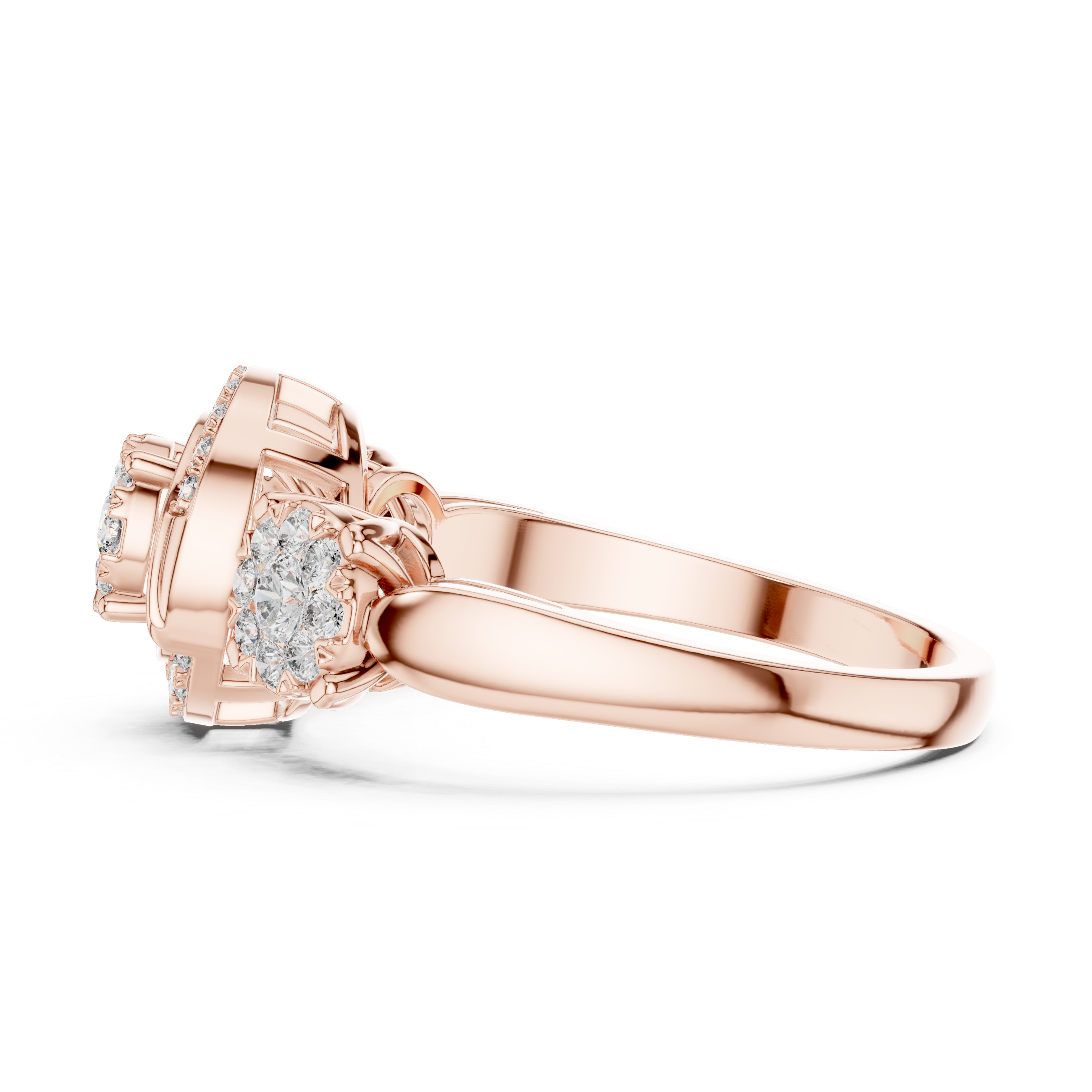 Diamond cluster and two side floral clusters.