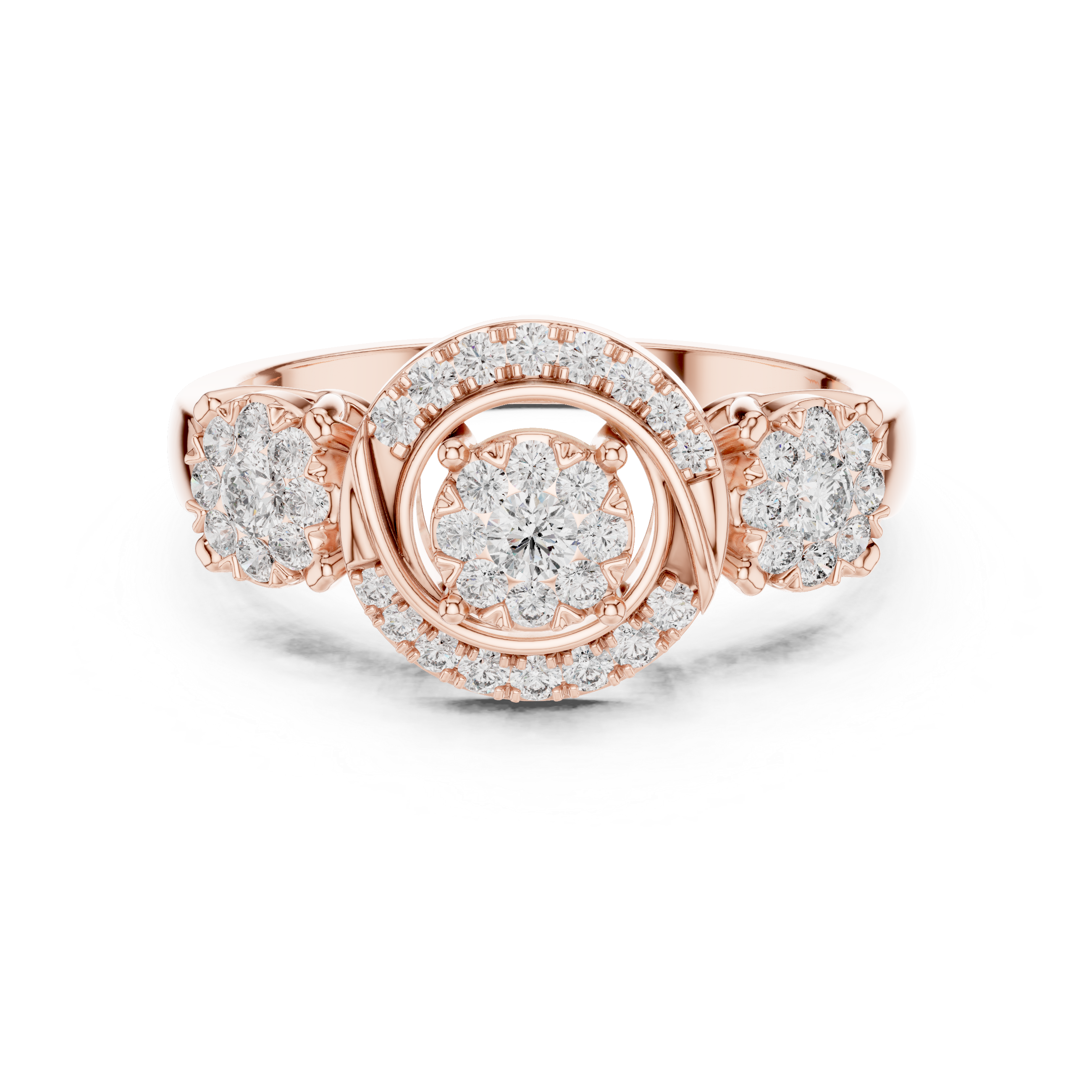 Diamond cluster and two side floral clusters.
