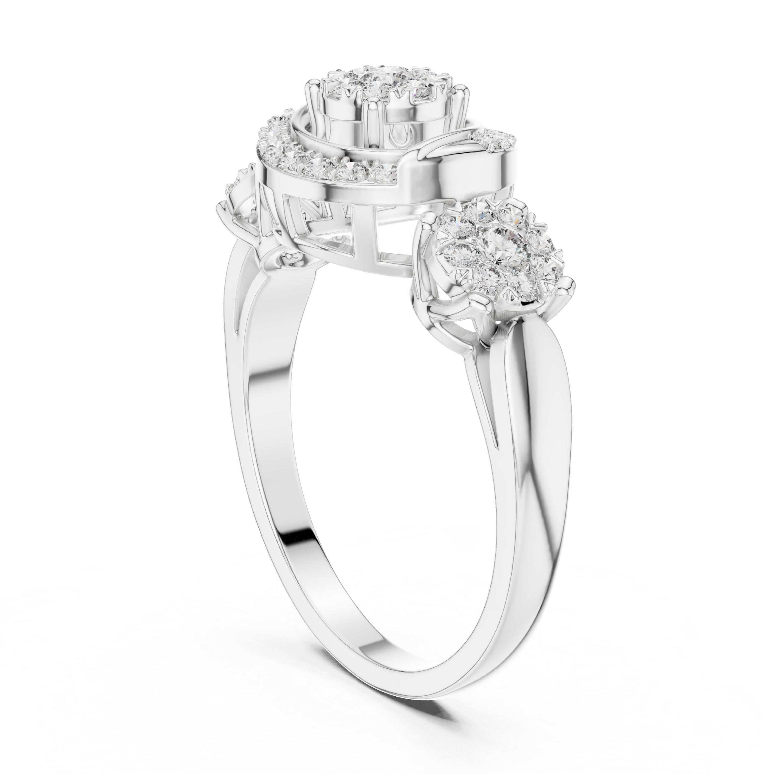 Diamond cluster and two side floral clusters.