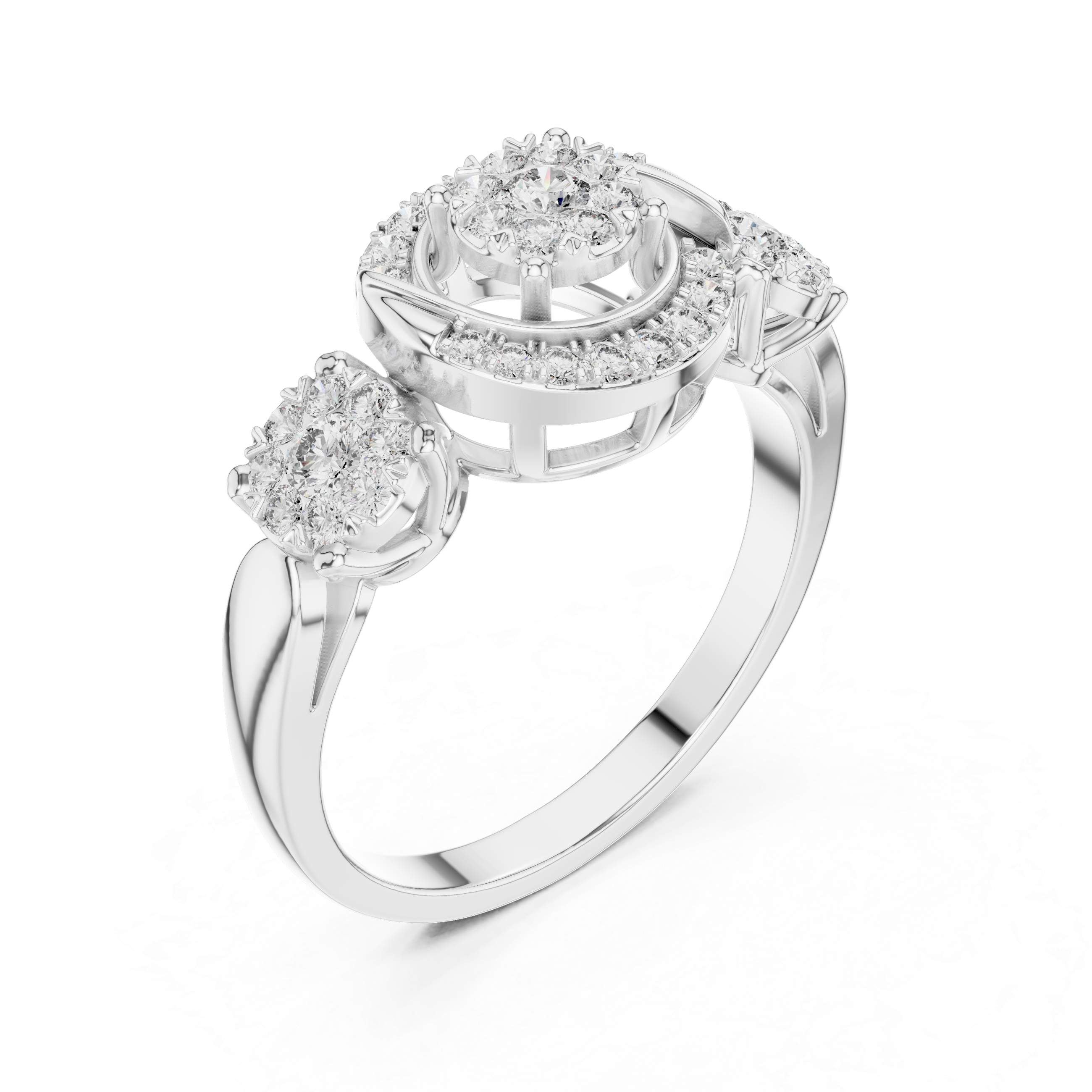 Diamond cluster and two side floral clusters.