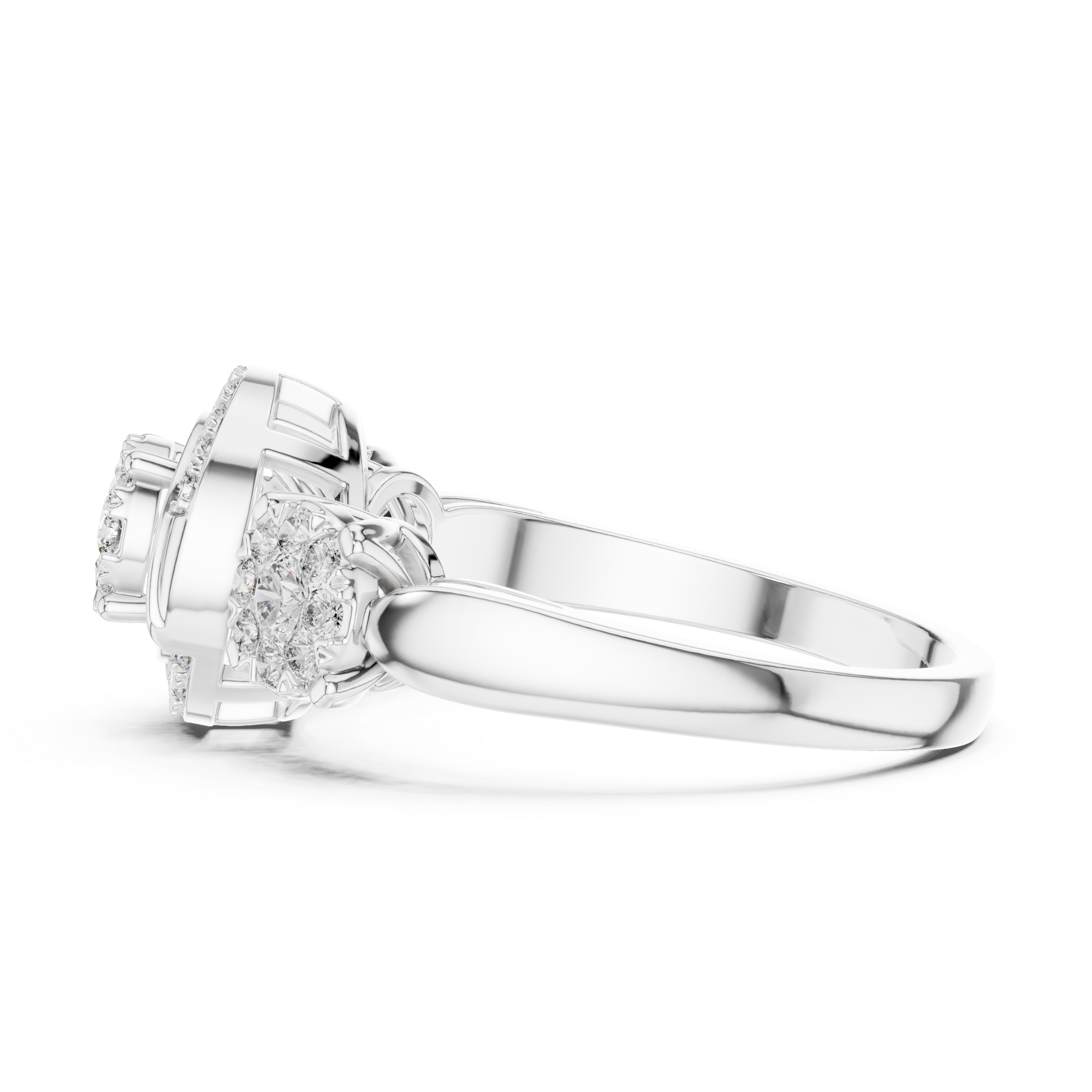 Diamond cluster and two side floral clusters.