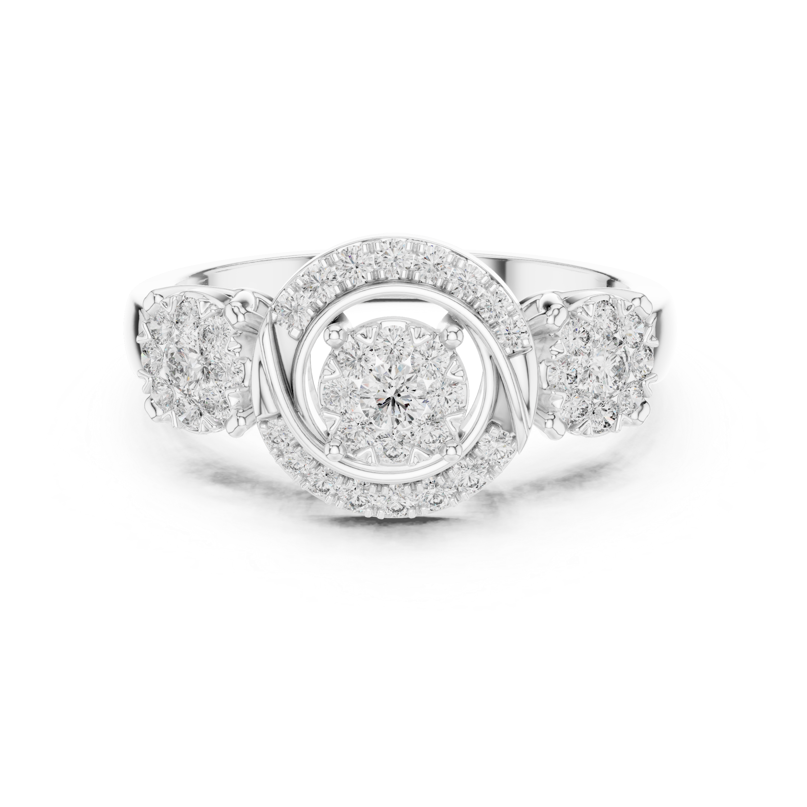 Diamond cluster and two side floral clusters.