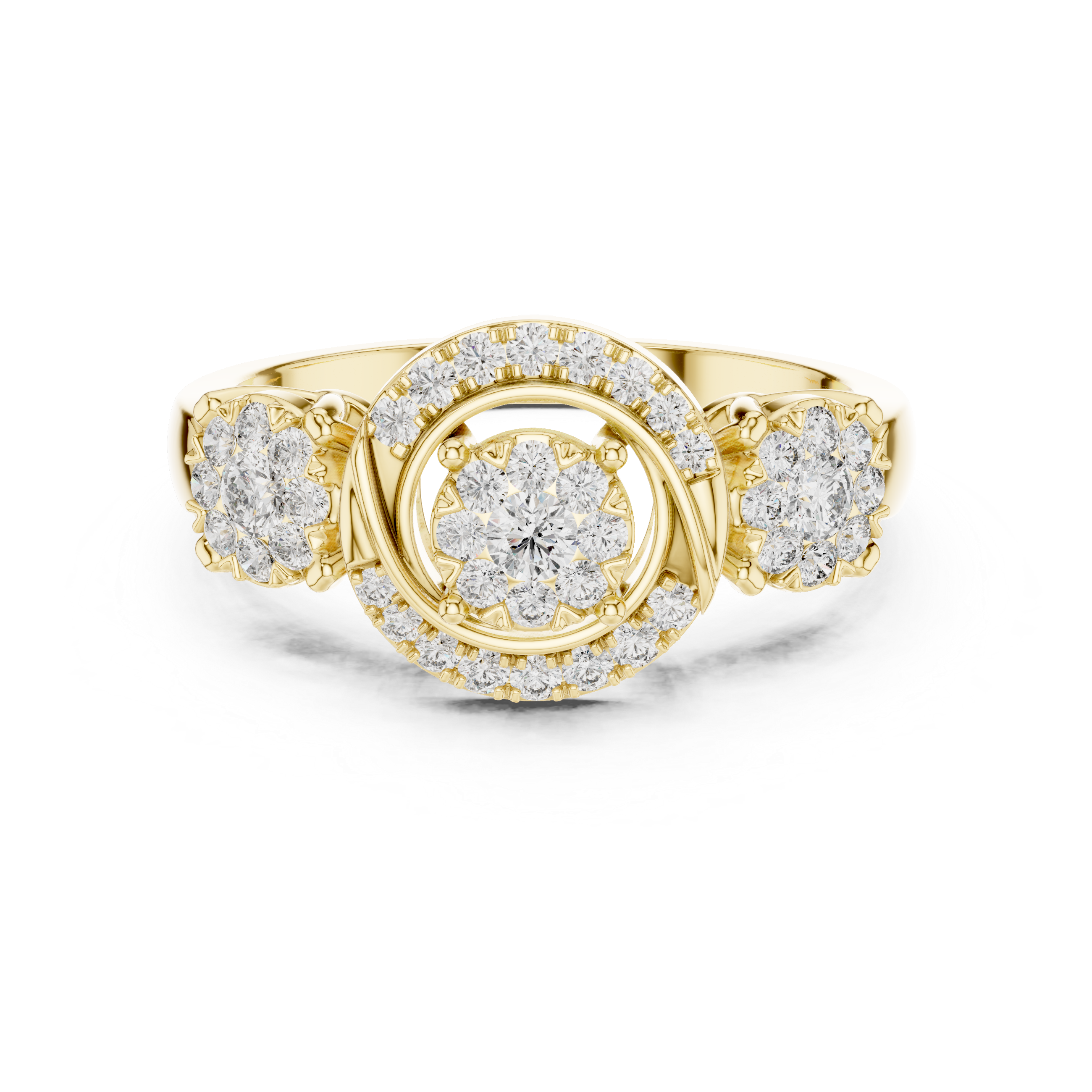 Diamond cluster and two side floral clusters.
