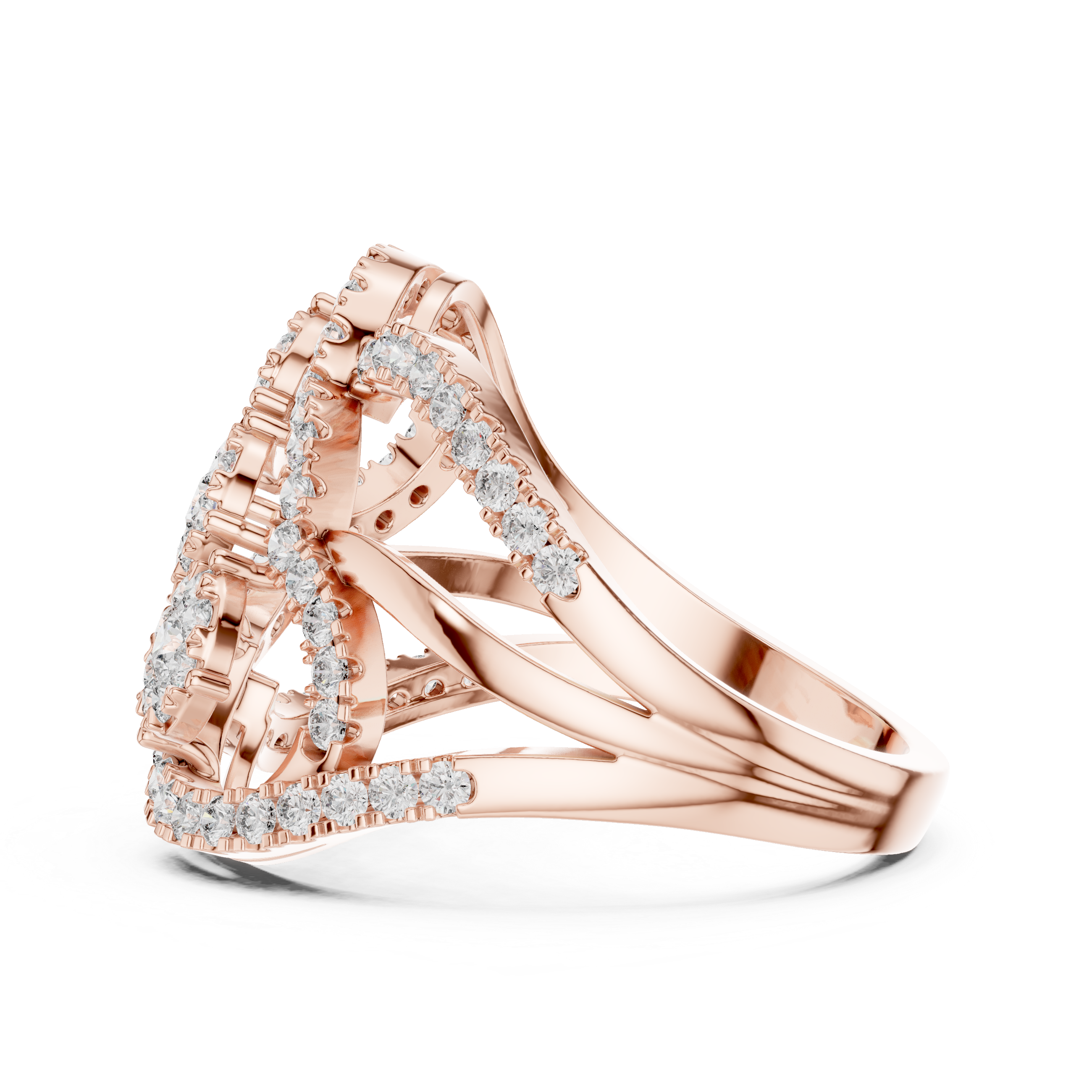 Triple Cluster Rose Gold Diamond Ring