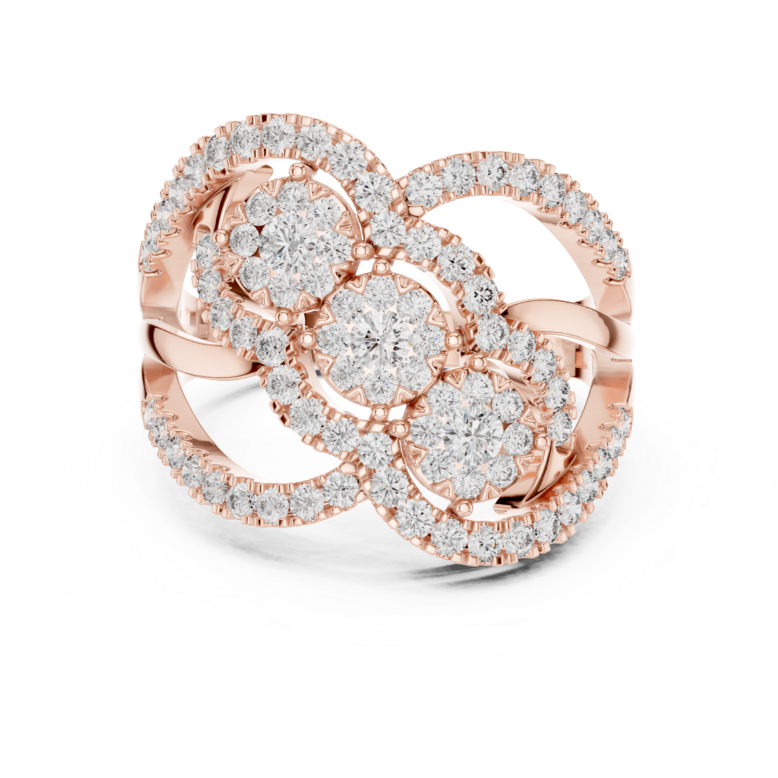 Triple Cluster Rose Gold Diamond Ring