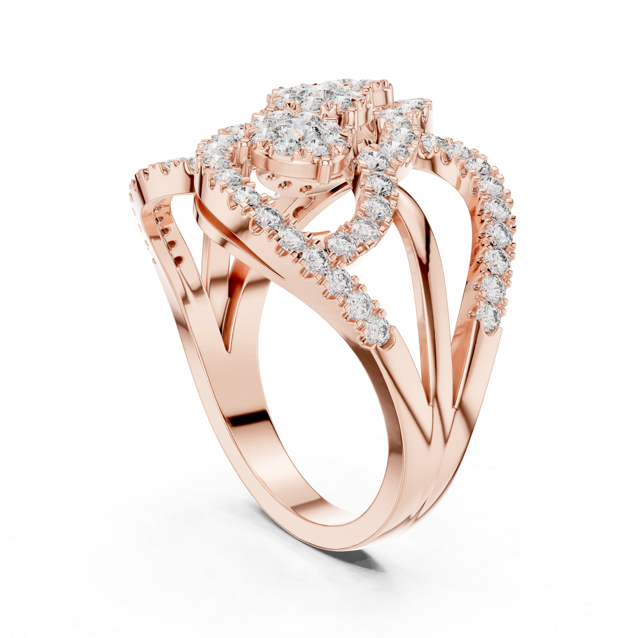 Triple Cluster Rose Gold Diamond Ring