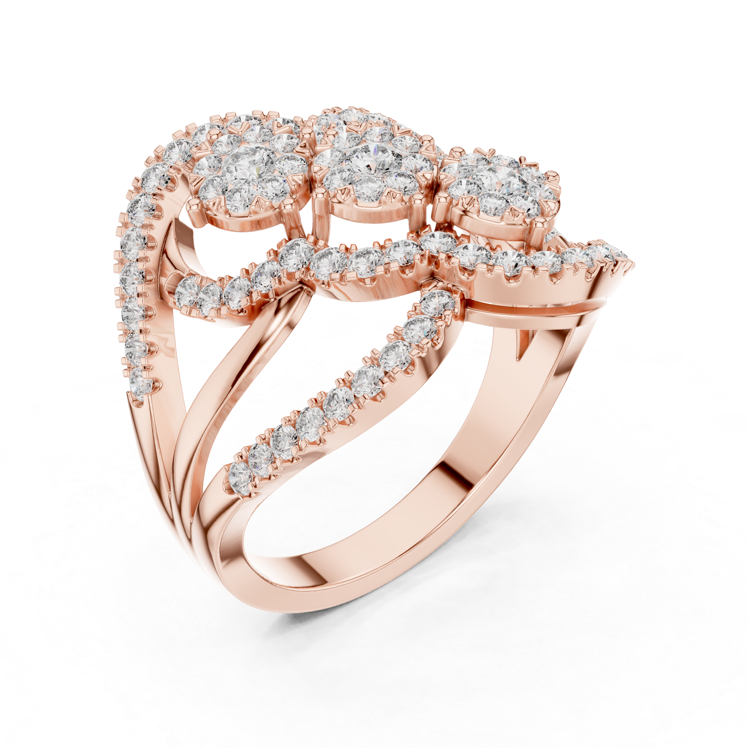 Triple Cluster Rose Gold Diamond Ring