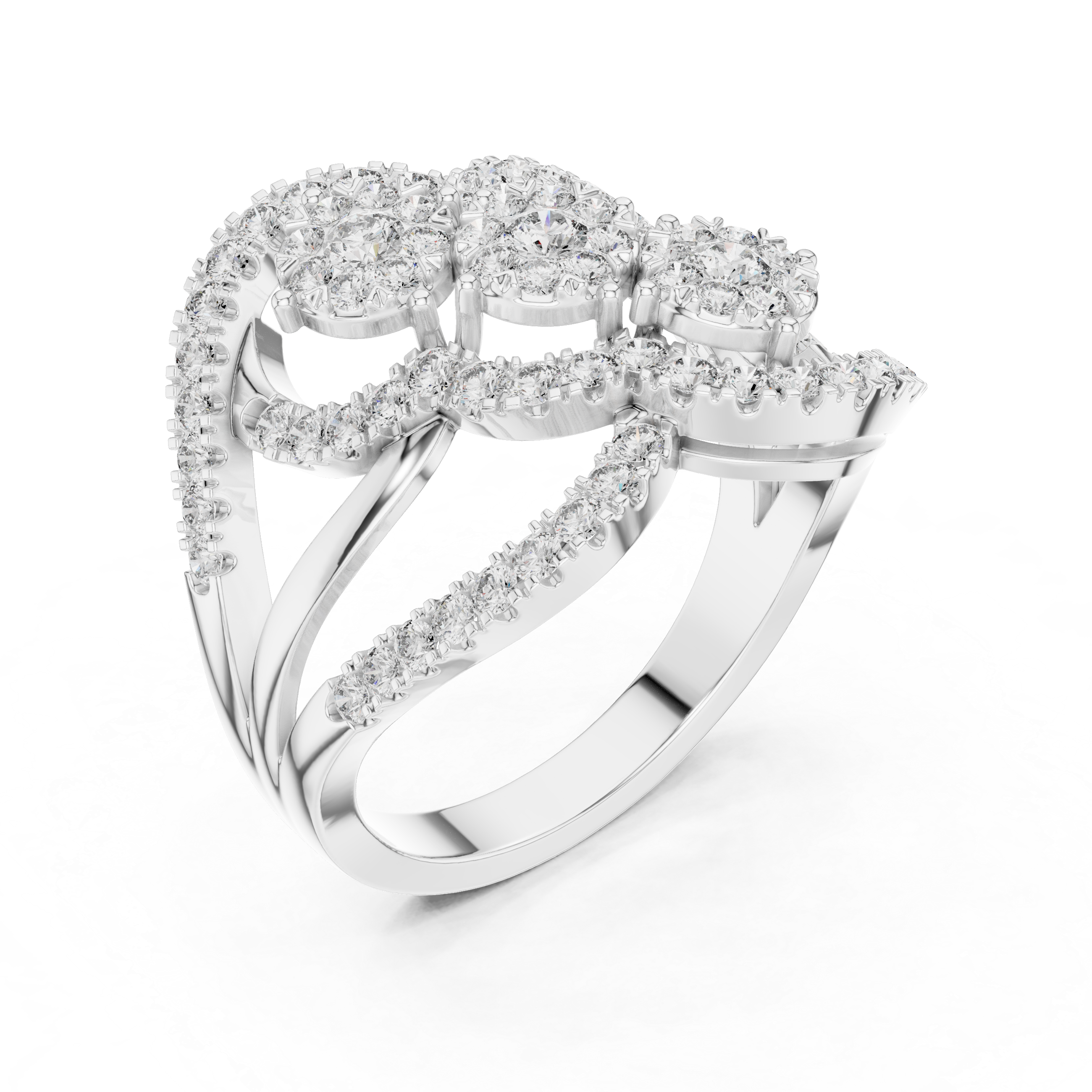 Triple Cluster Rose Gold Diamond Ring