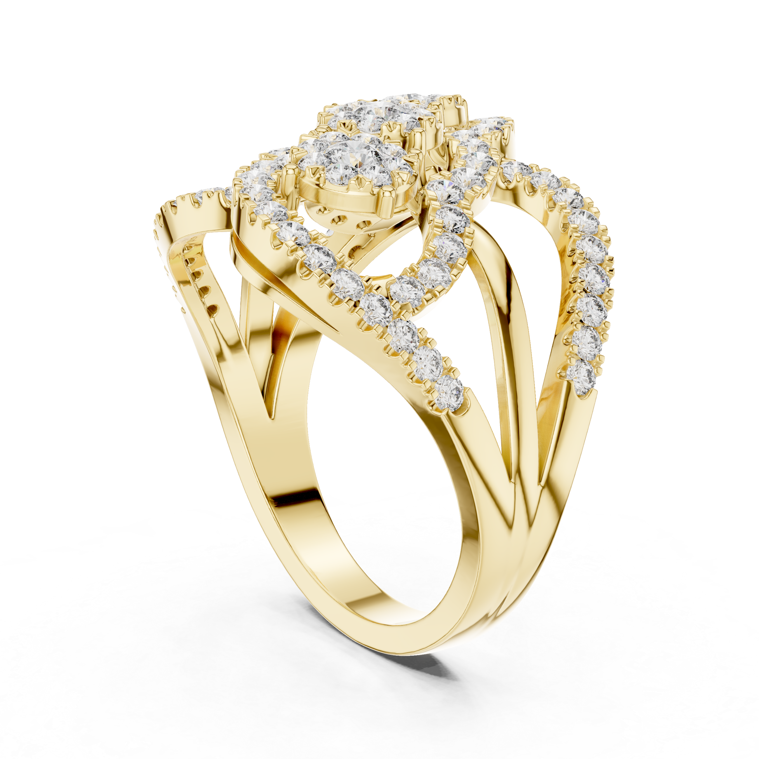 Triple Cluster Rose Gold Diamond Ring