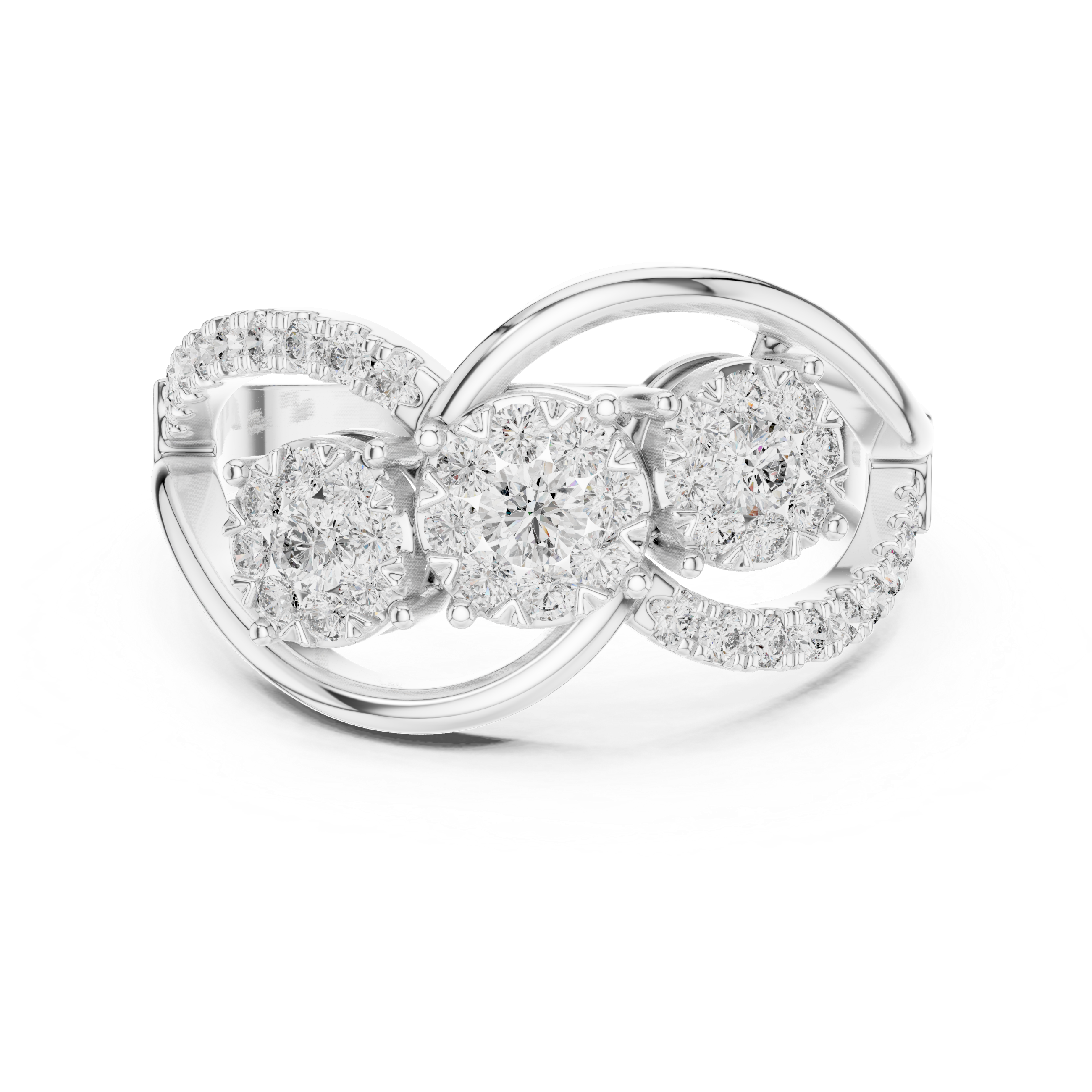 Cluster diamond ring with sparkling diamond accents on a split shank band.