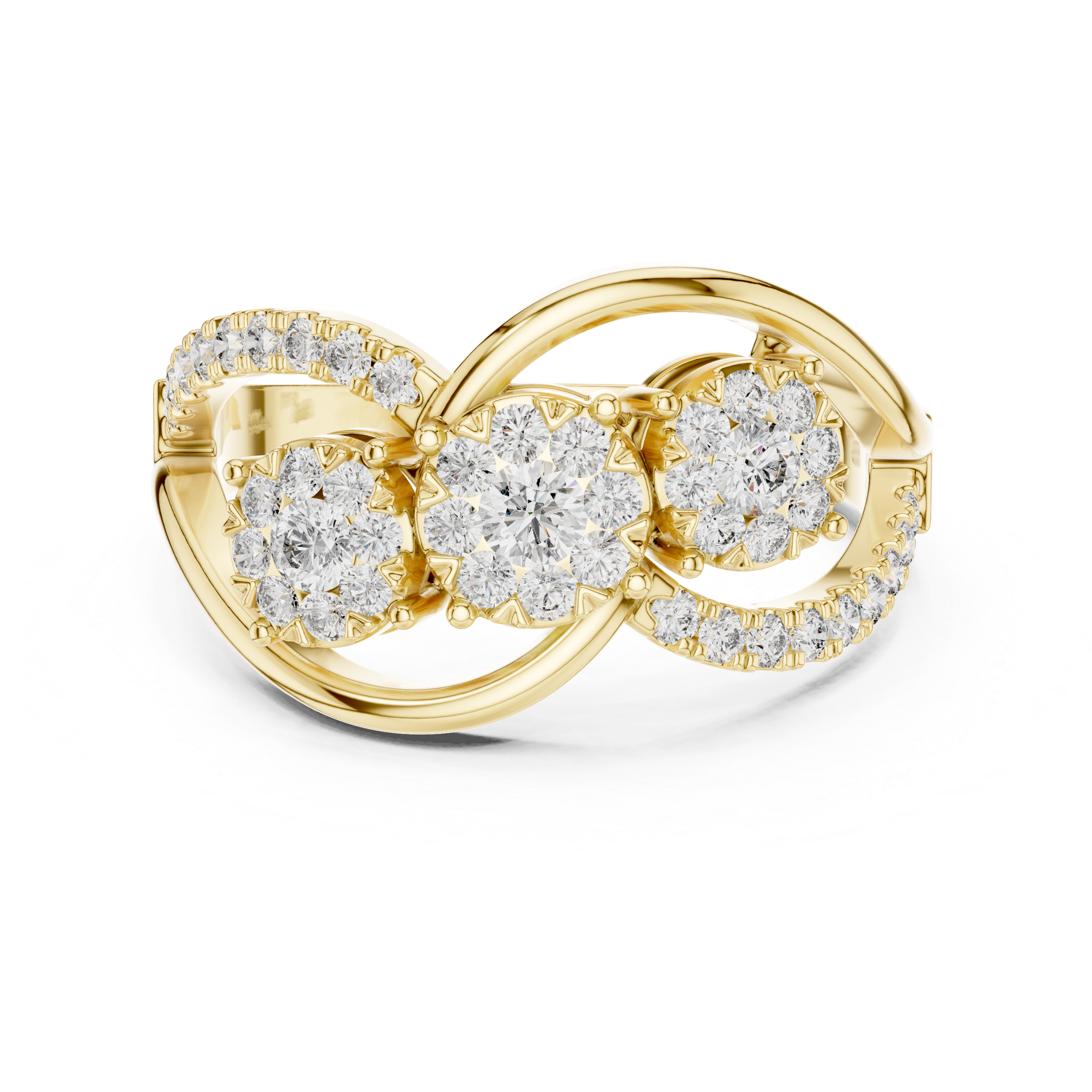 Cluster diamond ring with sparkling diamond accents on a split shank band.