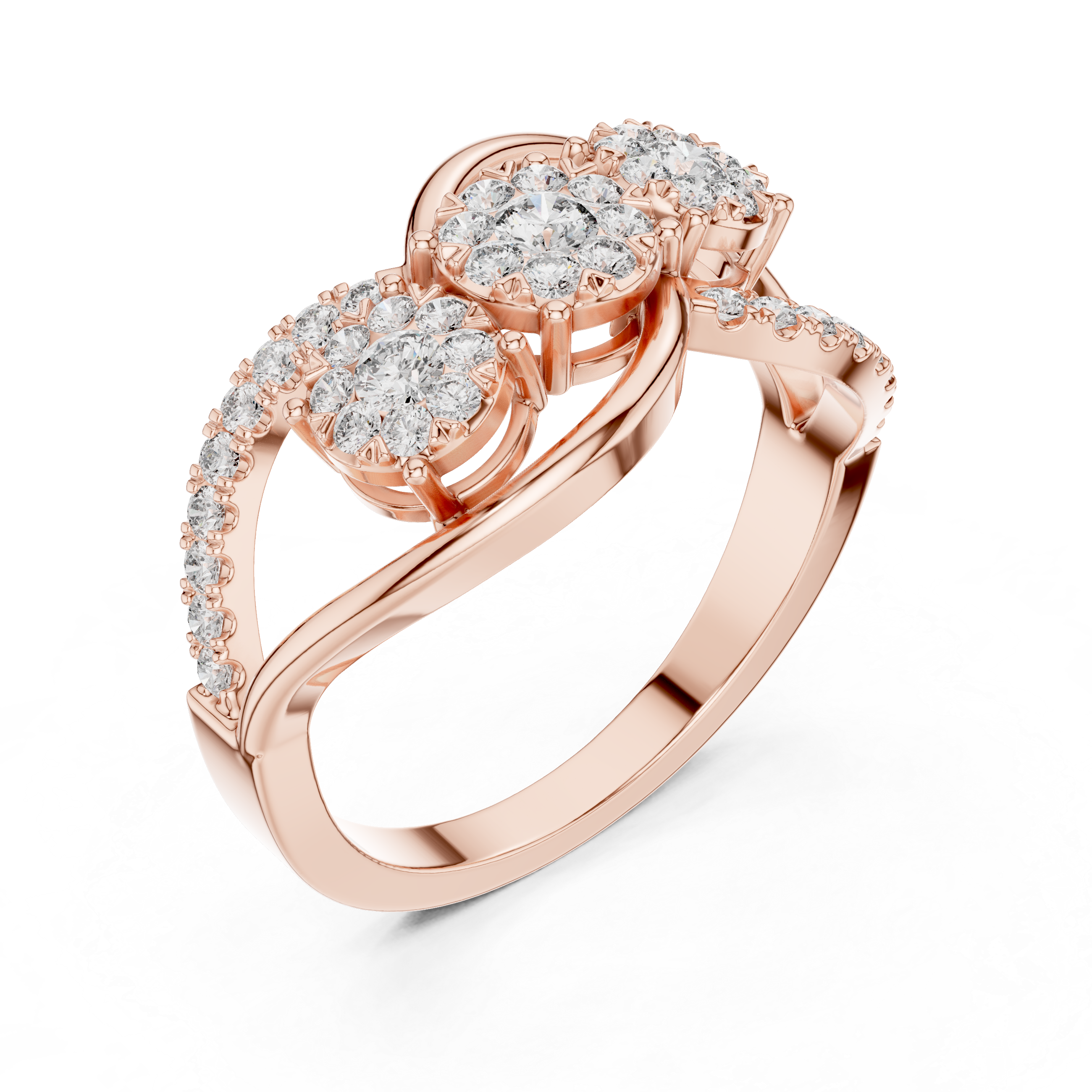 Cluster diamond ring with sparkling diamond accents on a split shank band.