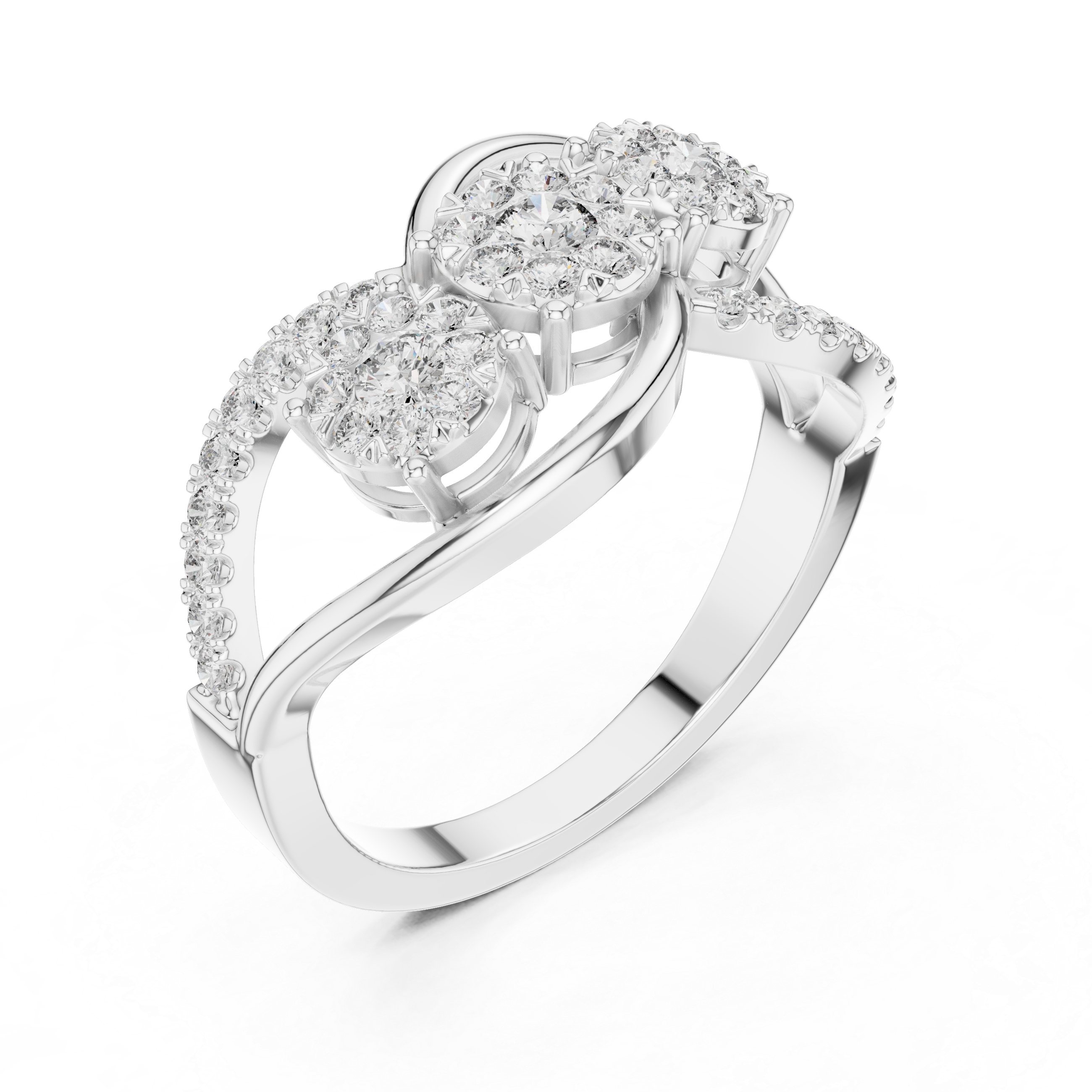 Cluster diamond ring with sparkling diamond accents on a split shank band.