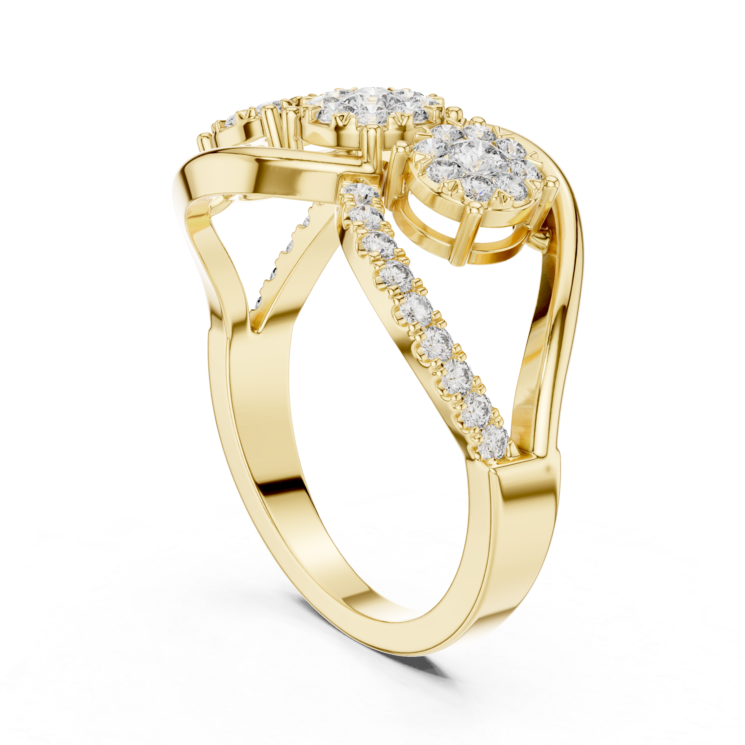 Cluster diamond ring with sparkling diamond accents on a split shank band.