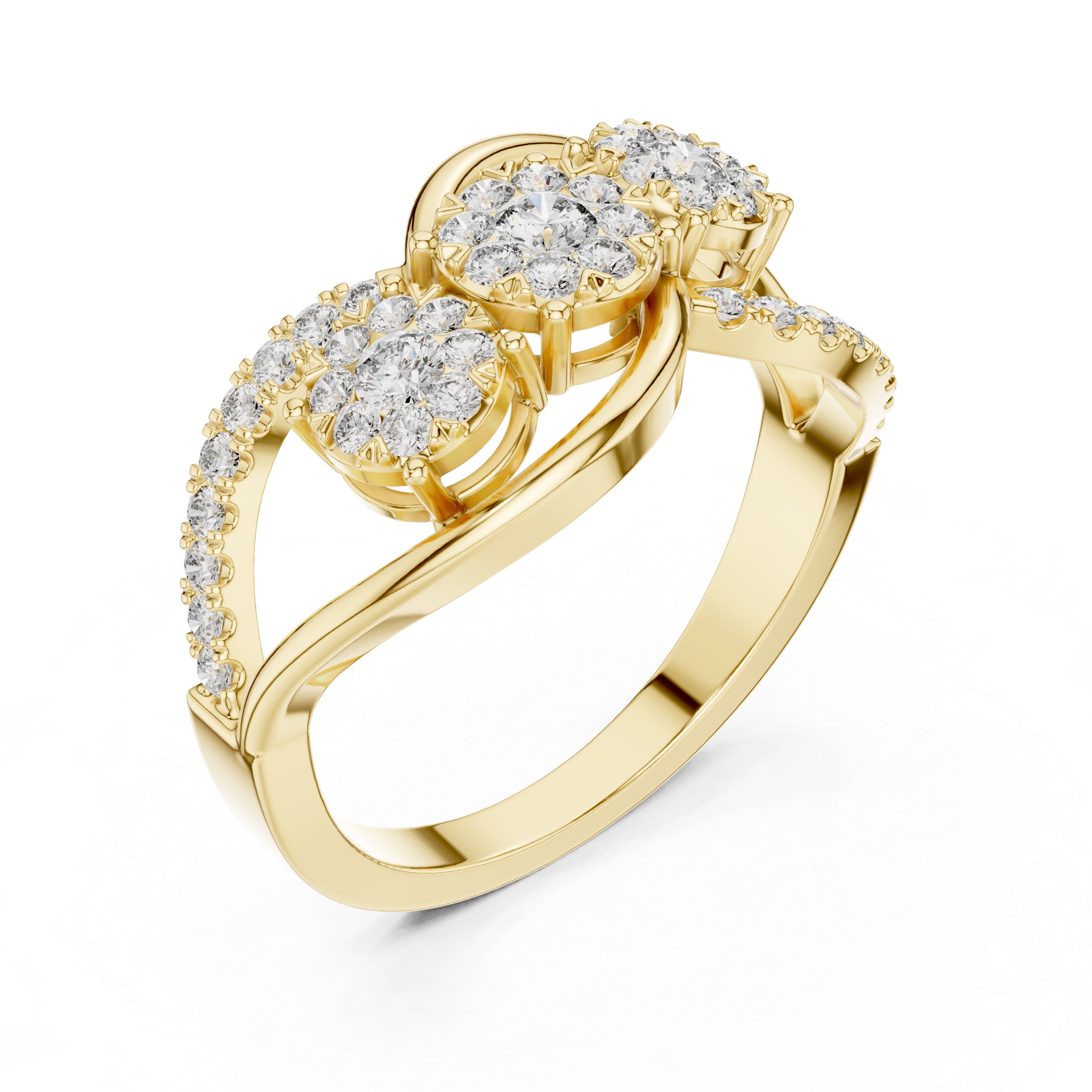 Cluster diamond ring with sparkling diamond accents on a split shank band.
