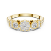Cluster diamond ring with halo accents.