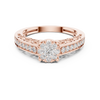 Cluster diamond and intricate filigree detailing on the band.