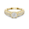 Cluster diamond and intricate filigree detailing on the band.