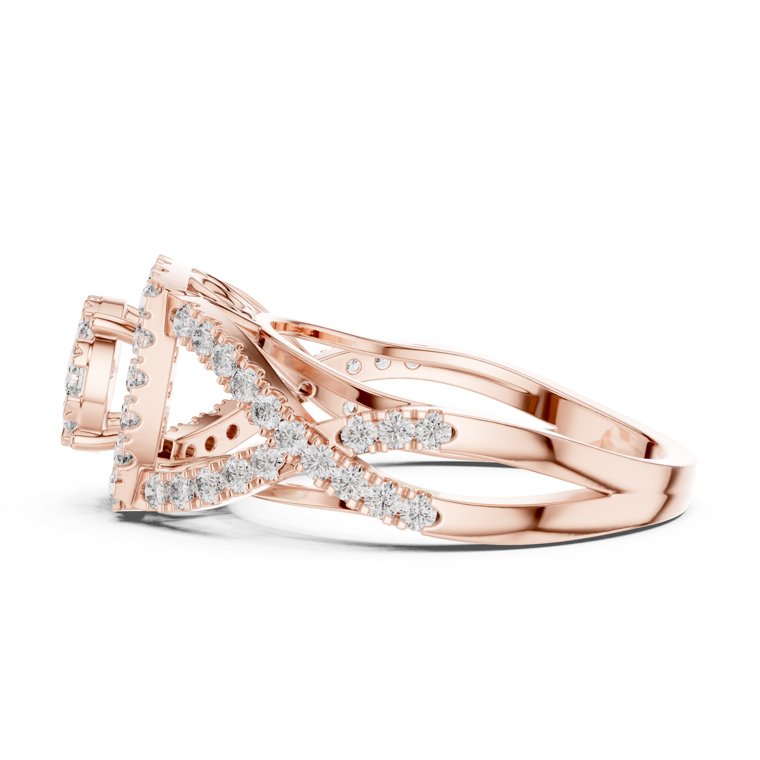 Elegant crisscross diamond-accented split band.