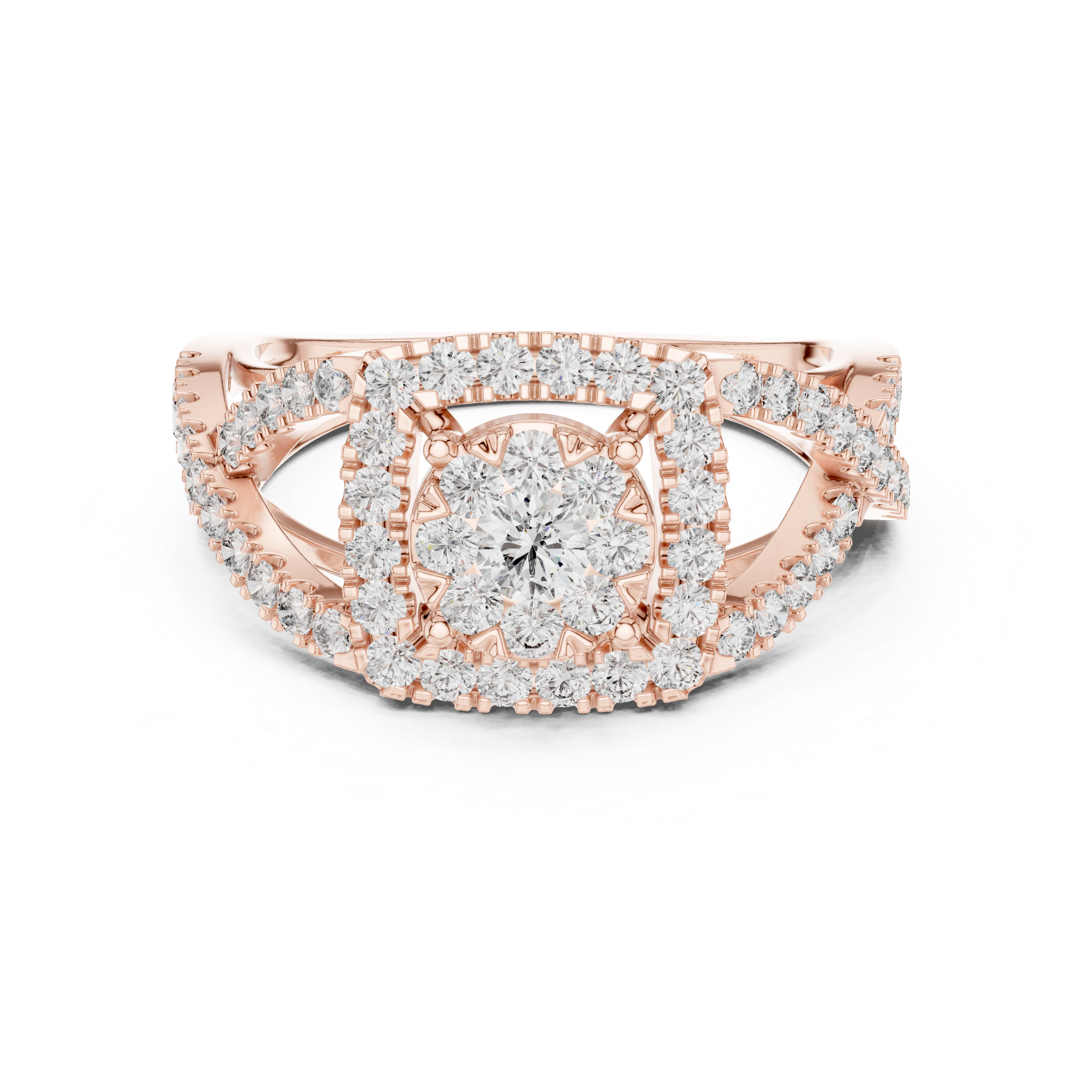 Elegant crisscross diamond-accented split band.