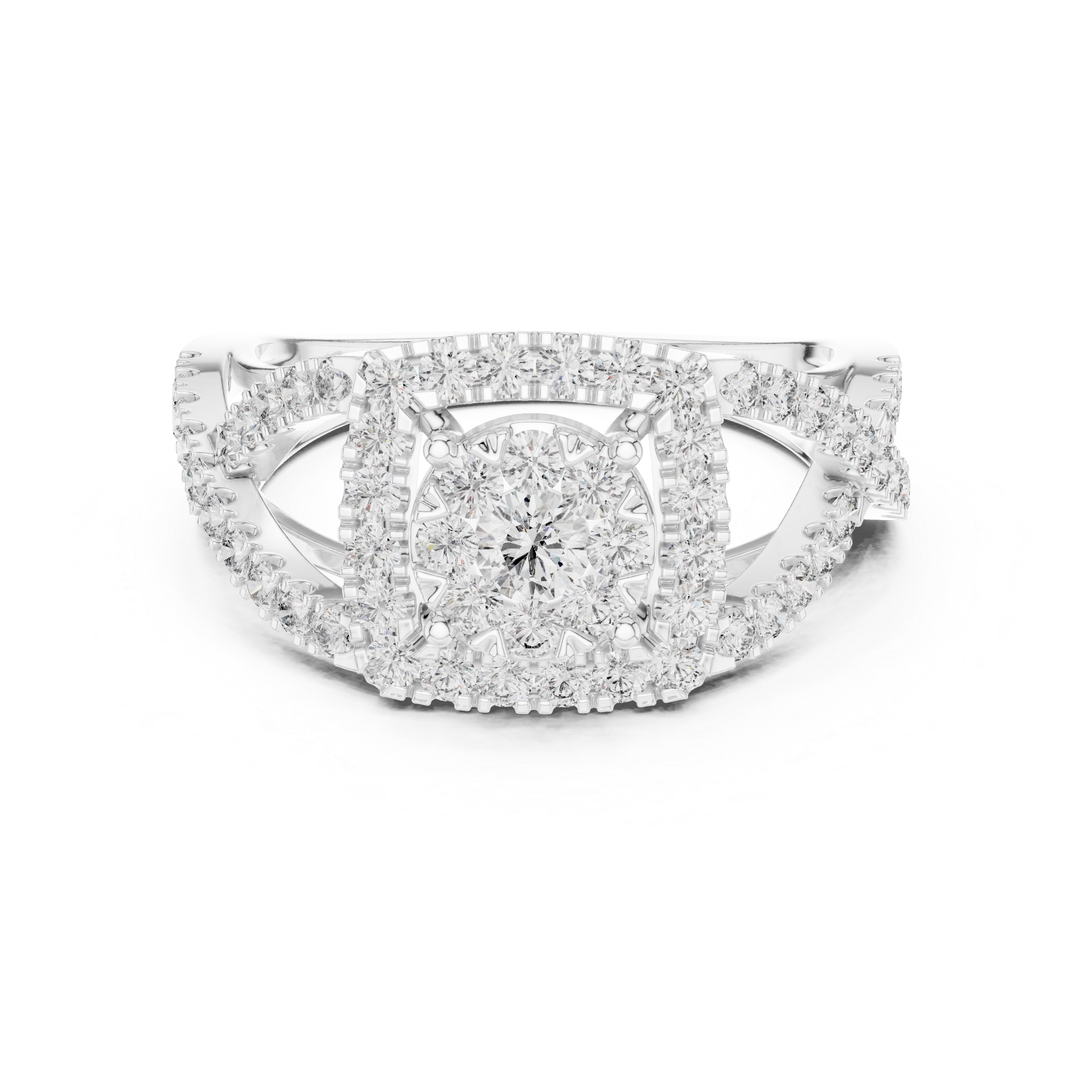 Elegant crisscross diamond-accented split band.