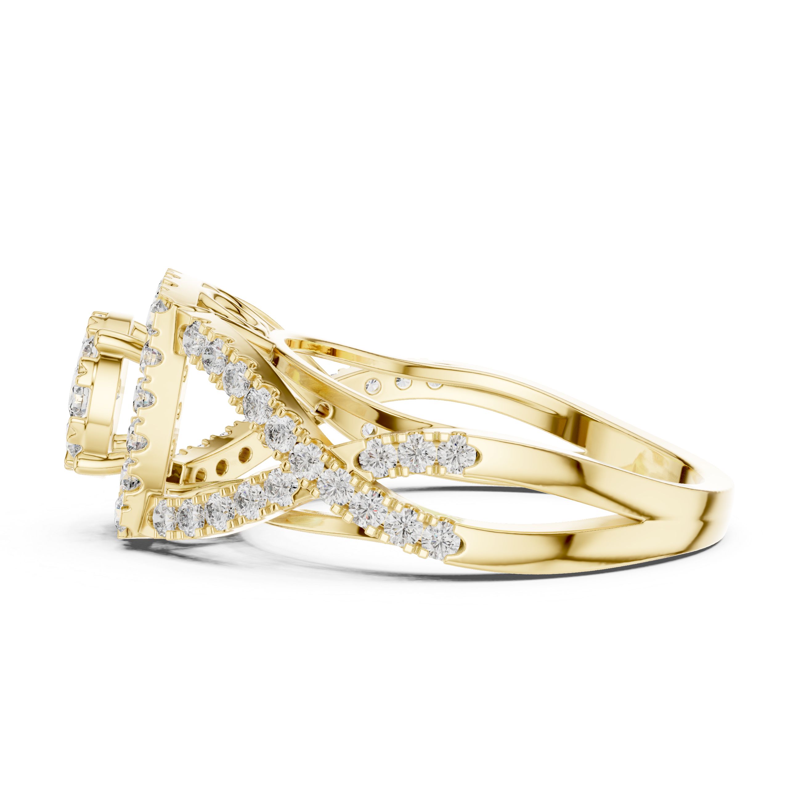 Elegant crisscross diamond-accented split band.