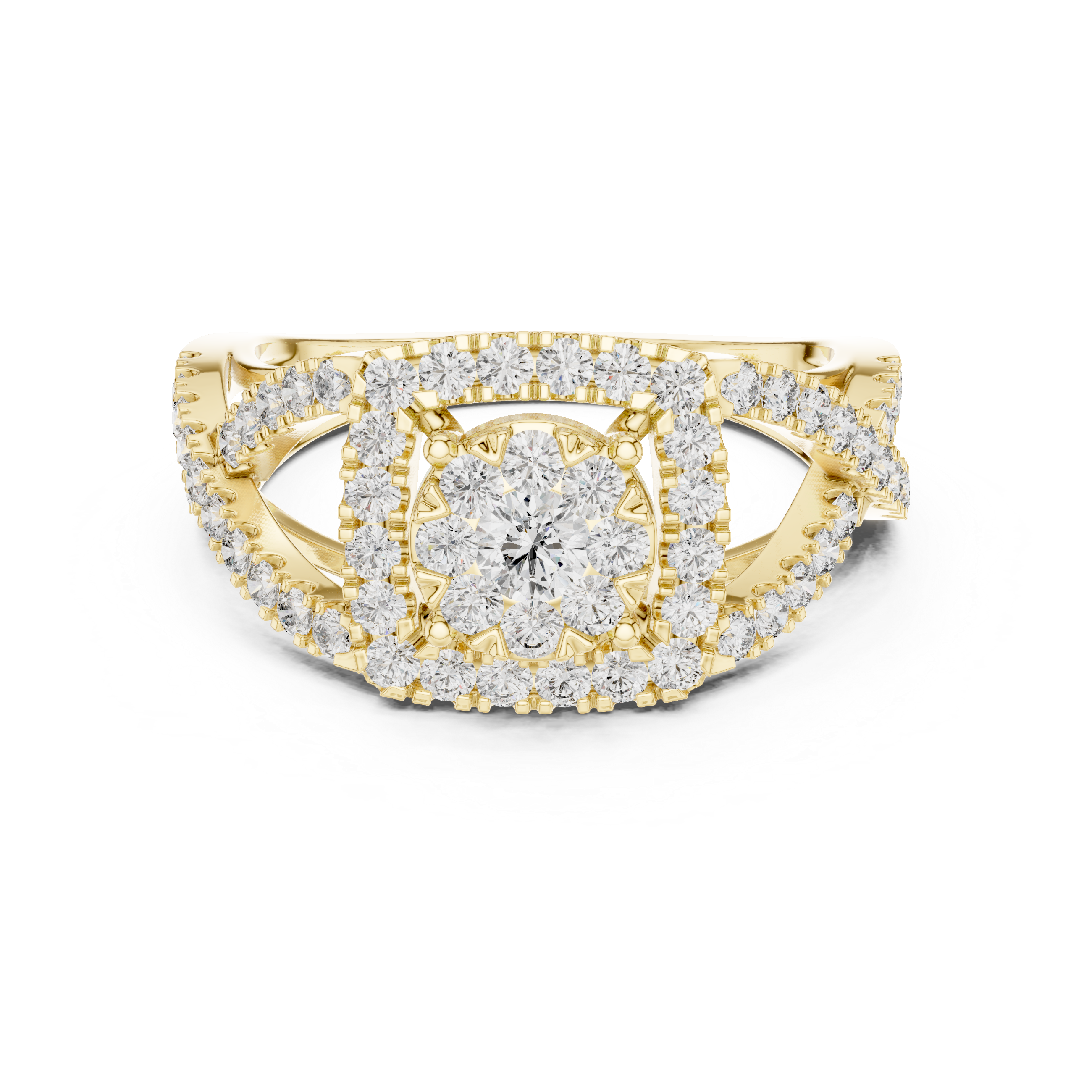 Elegant crisscross diamond-accented split band.