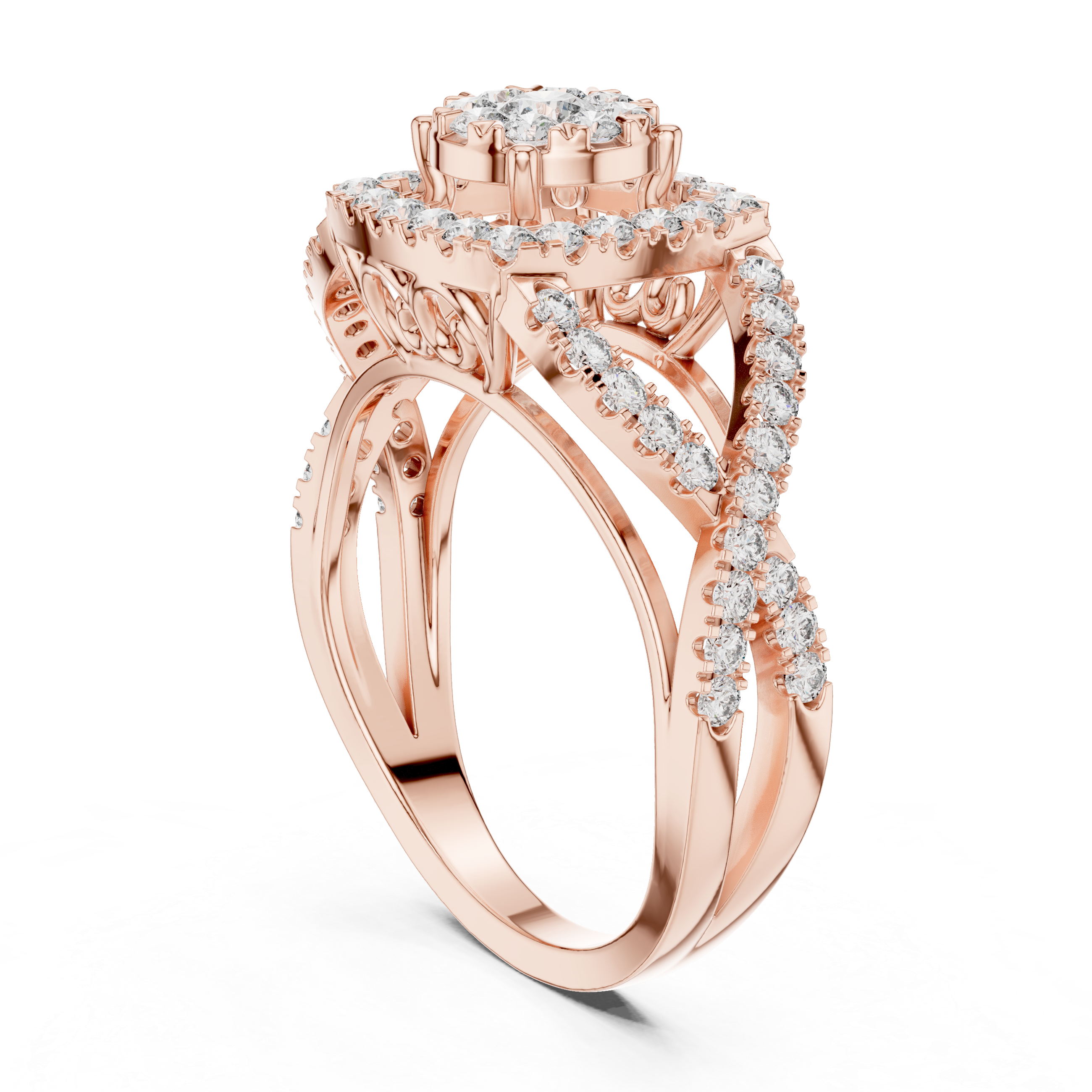 Elegant crisscross diamond-accented split band.