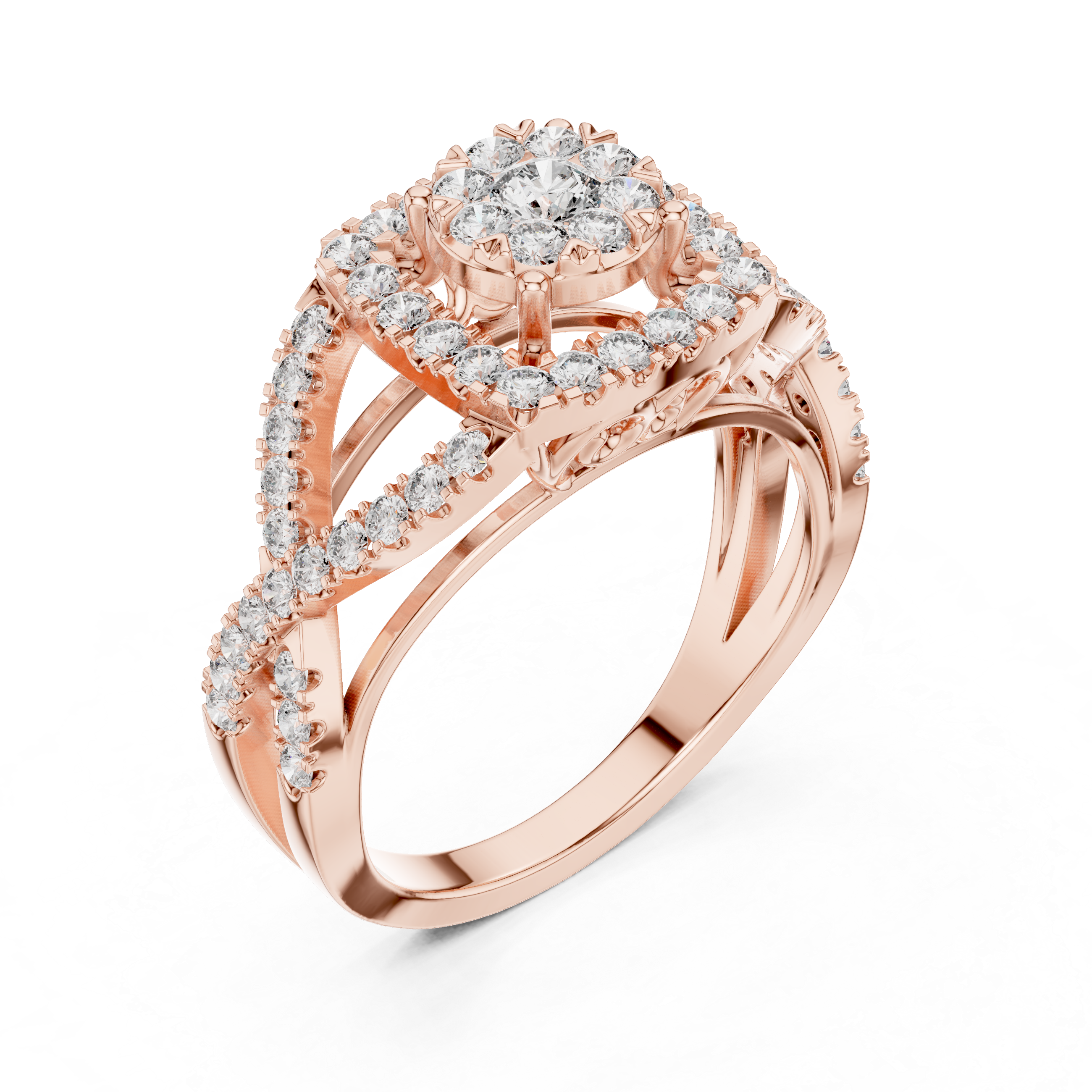Elegant crisscross diamond-accented split band.