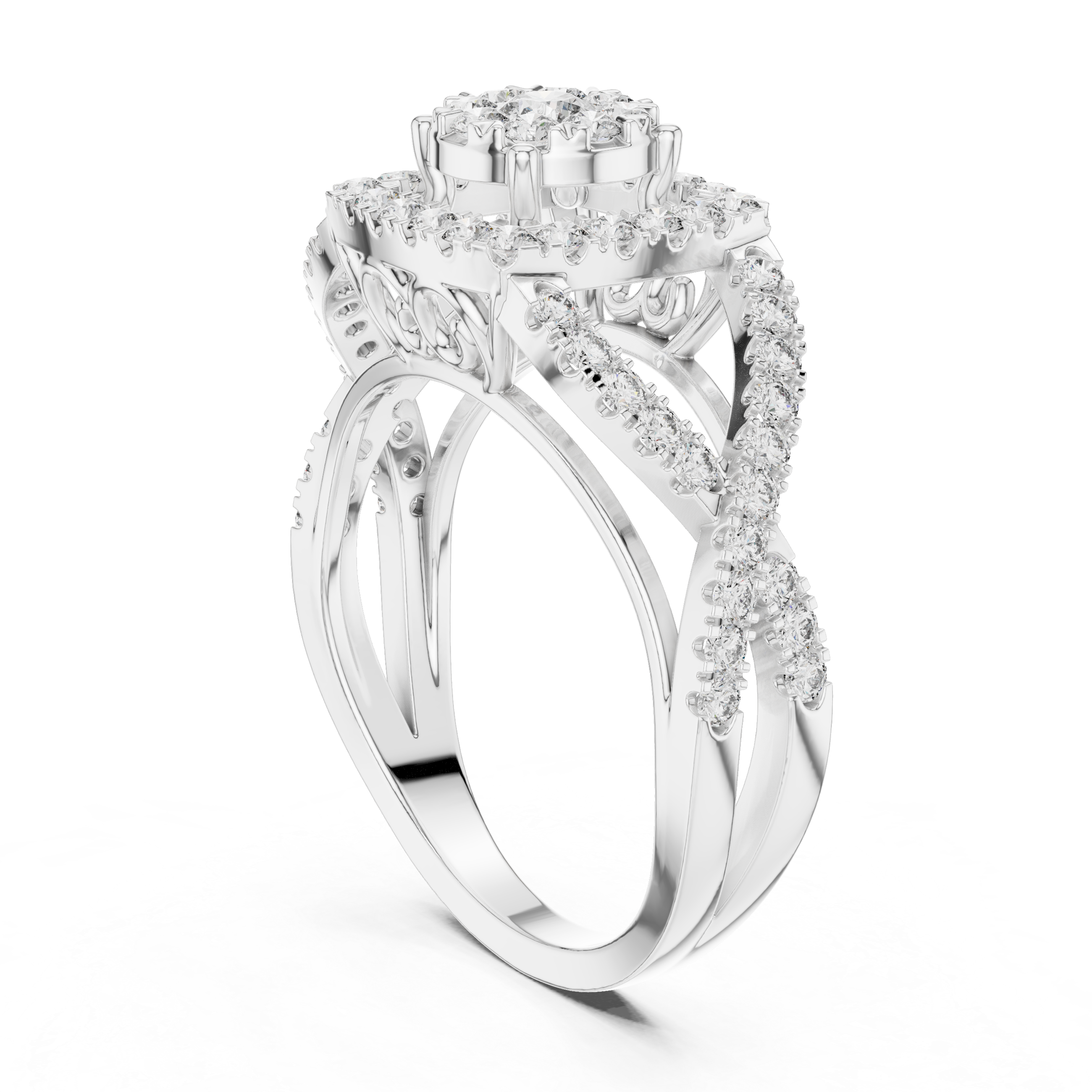 Elegant crisscross diamond-accented split band.