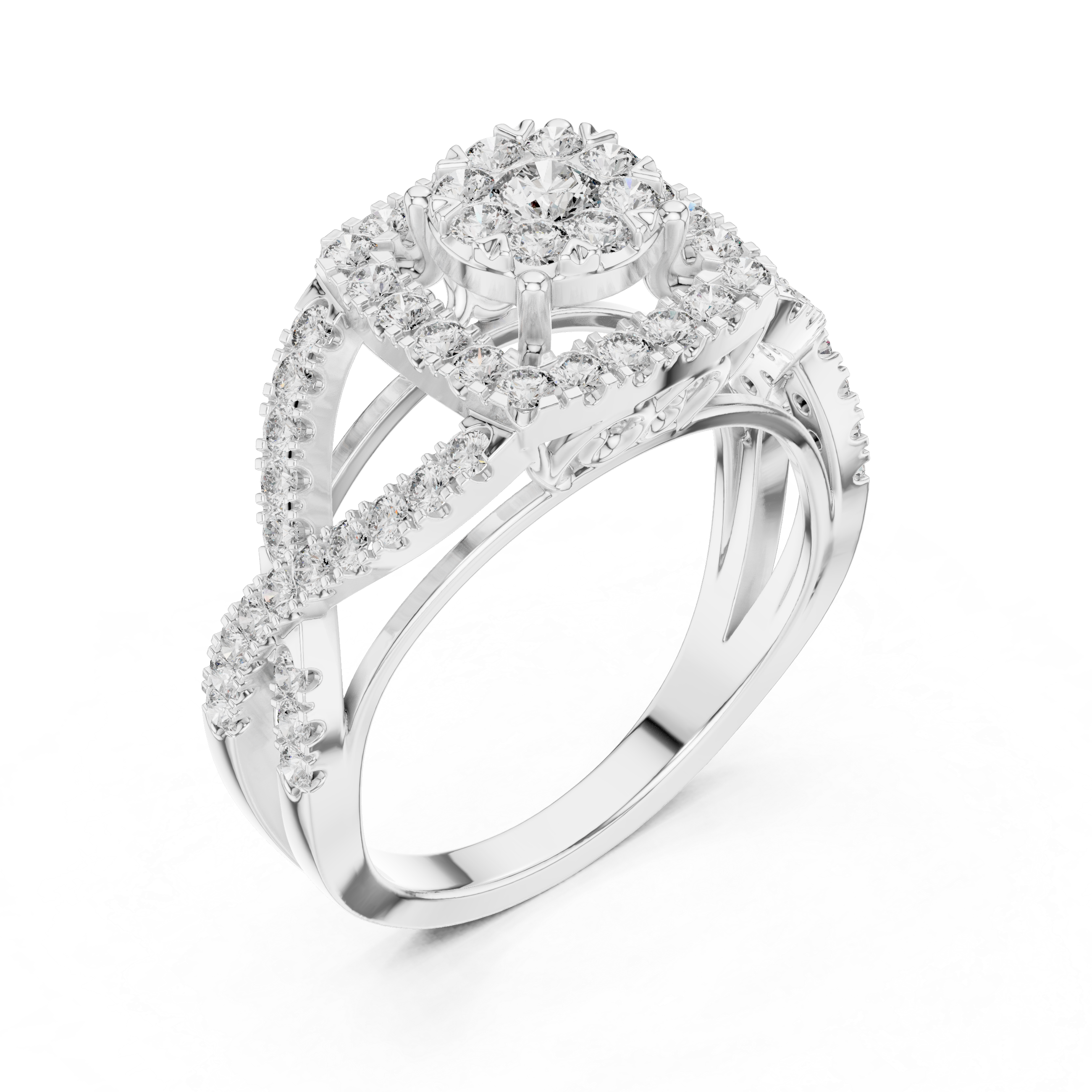 Elegant crisscross diamond-accented split band.
