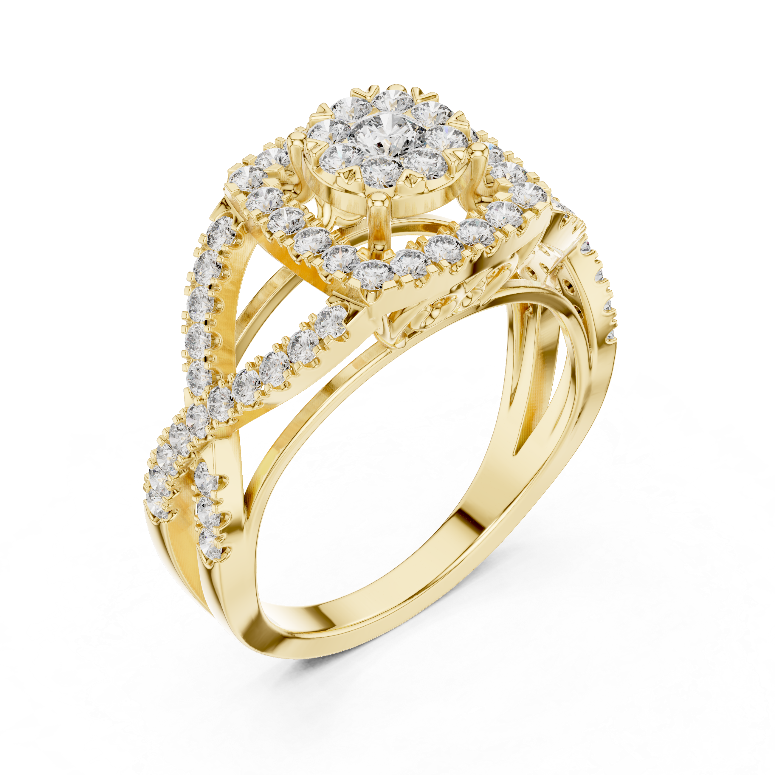 Elegant crisscross diamond-accented split band.
