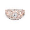 Luxurious ring with a radiant cluster center diamond and ornate crisscross diamond accents