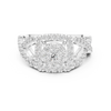 Luxurious ring with a radiant cluster center diamond and ornate crisscross diamond accents