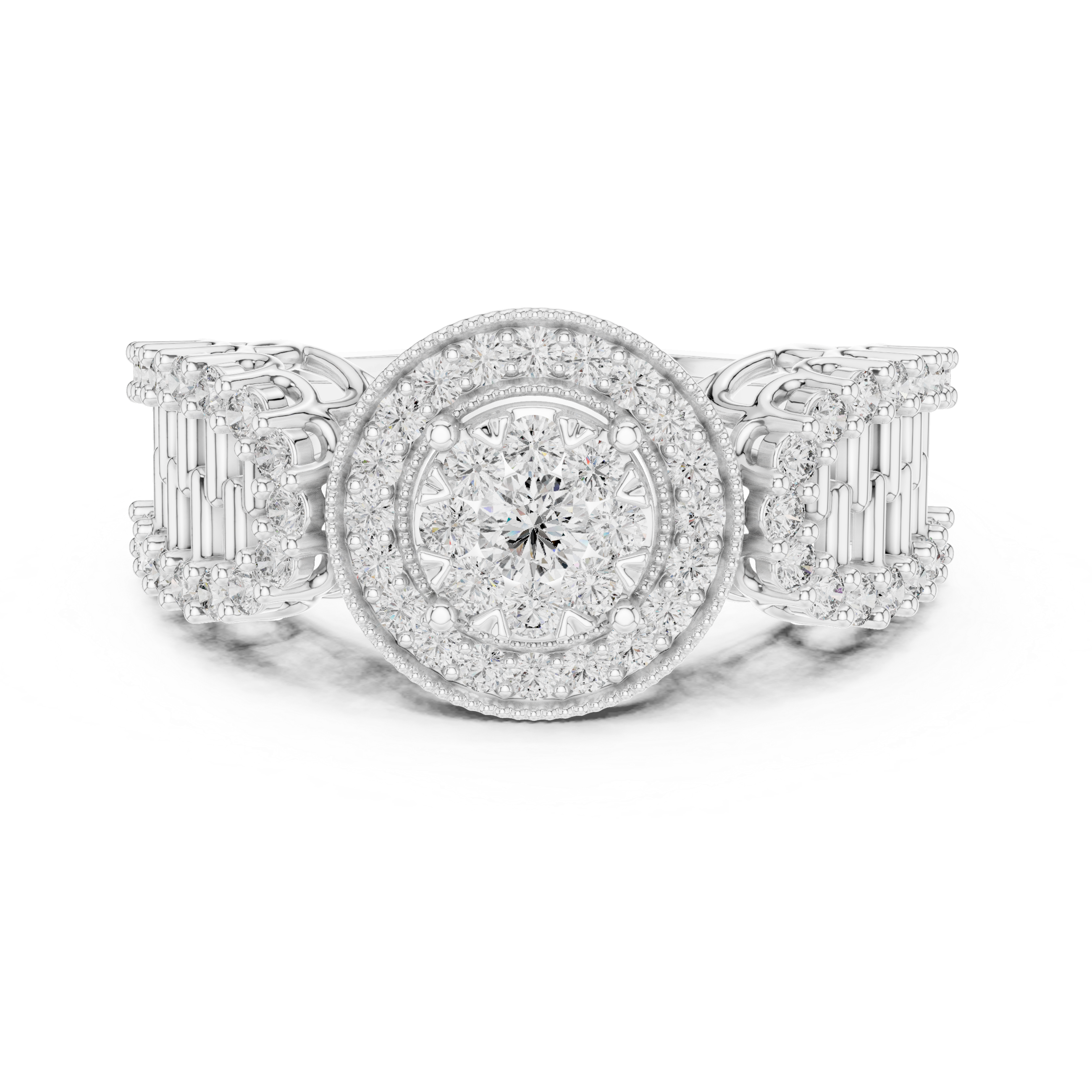 Diamonds and a round halo design
