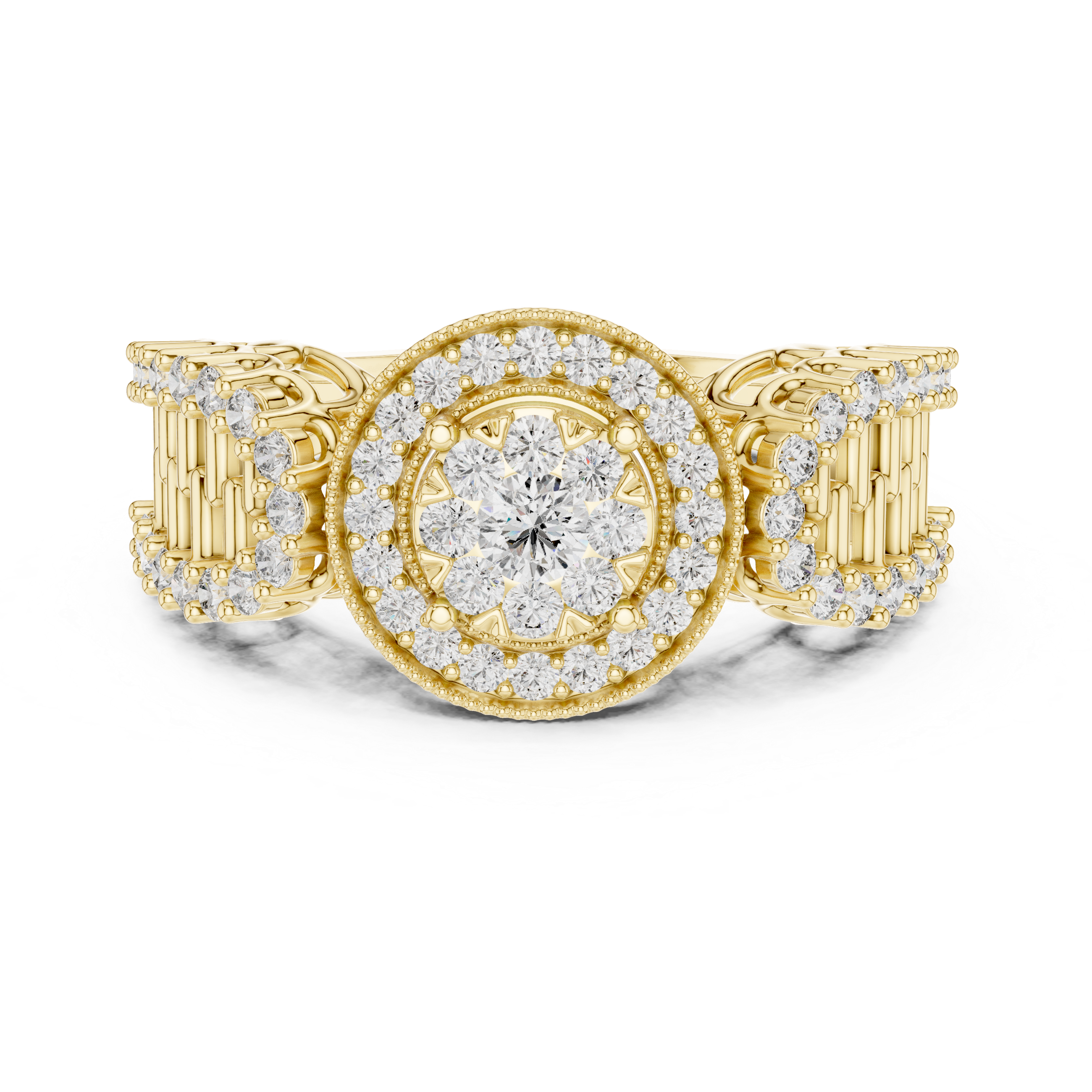 Diamonds and a round halo design