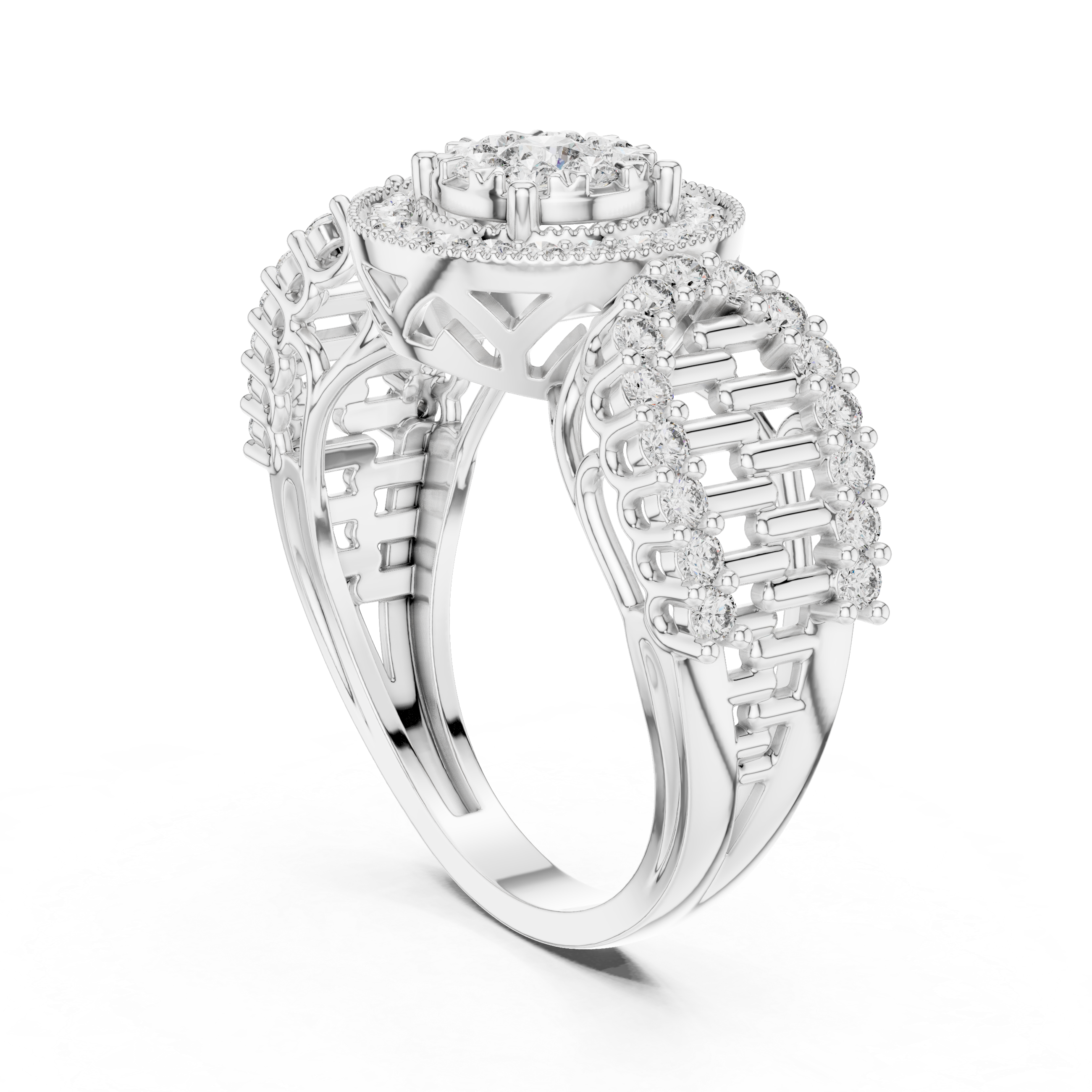 Diamonds and a round halo design