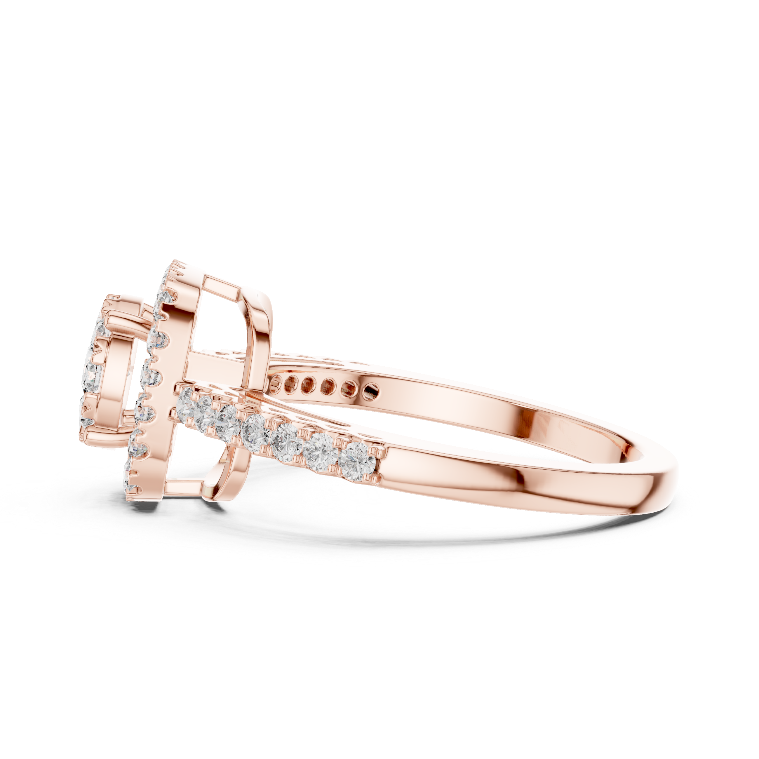 Diamond cluster center and square halo design.