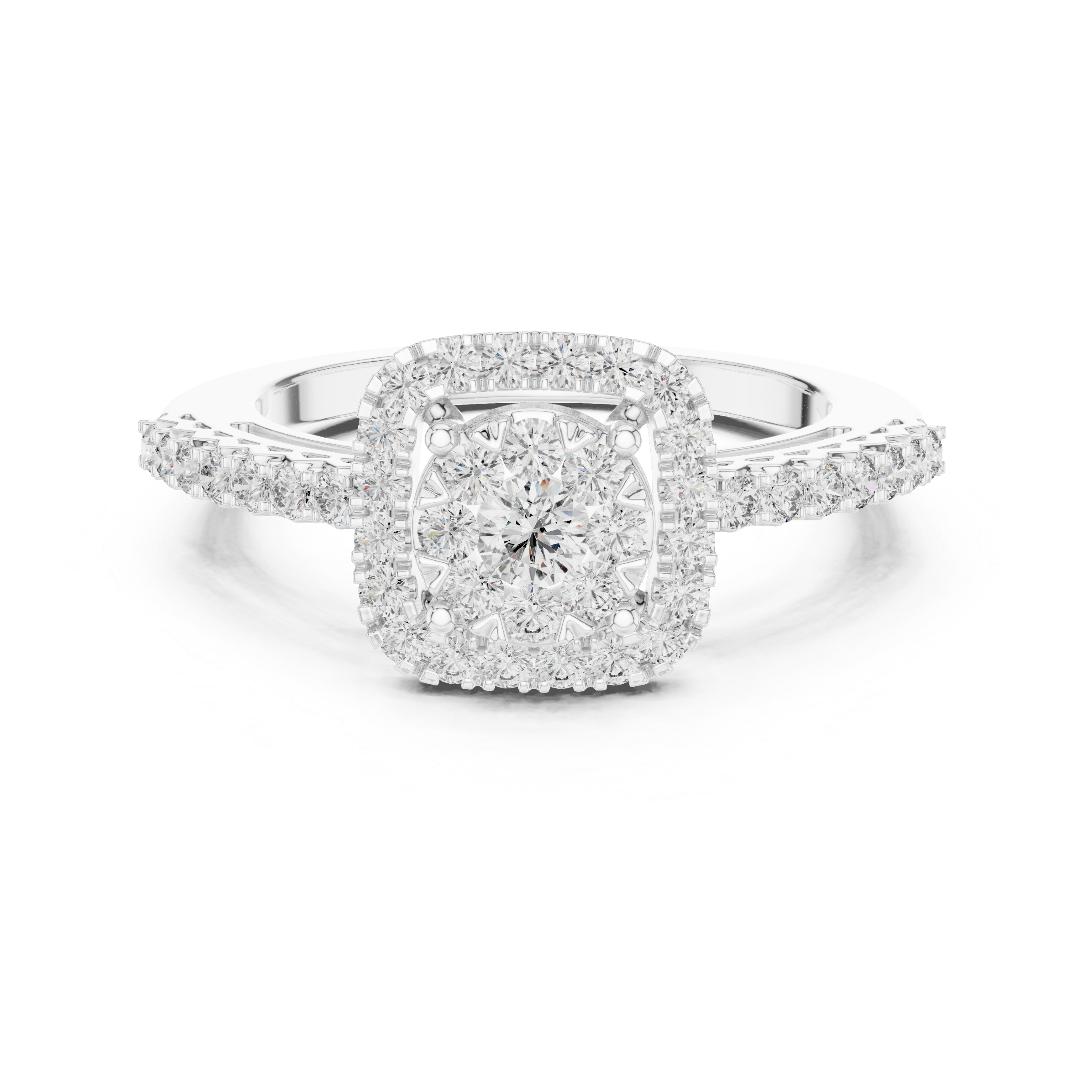 Diamond cluster center and square halo design.