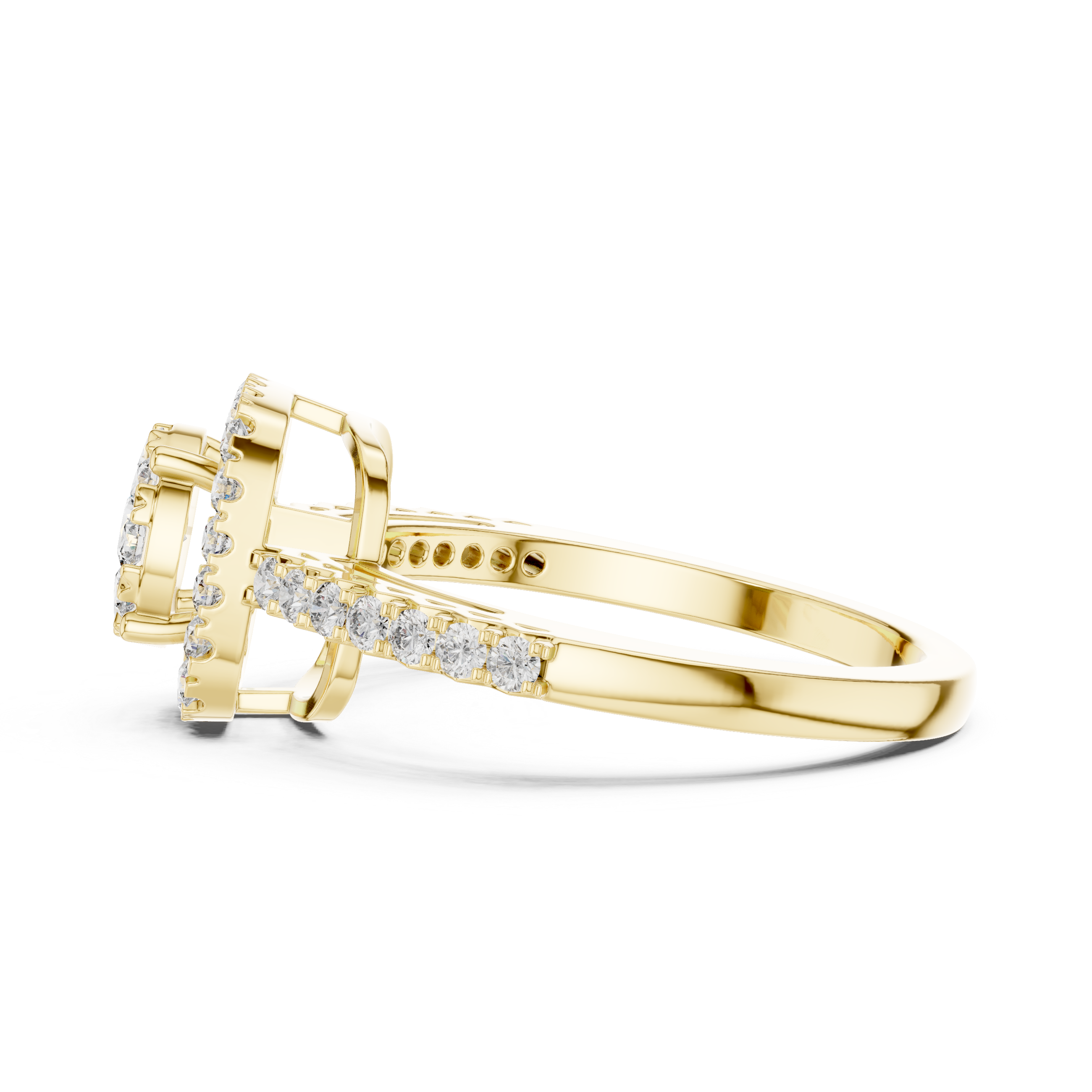 Diamond cluster center and square halo design.