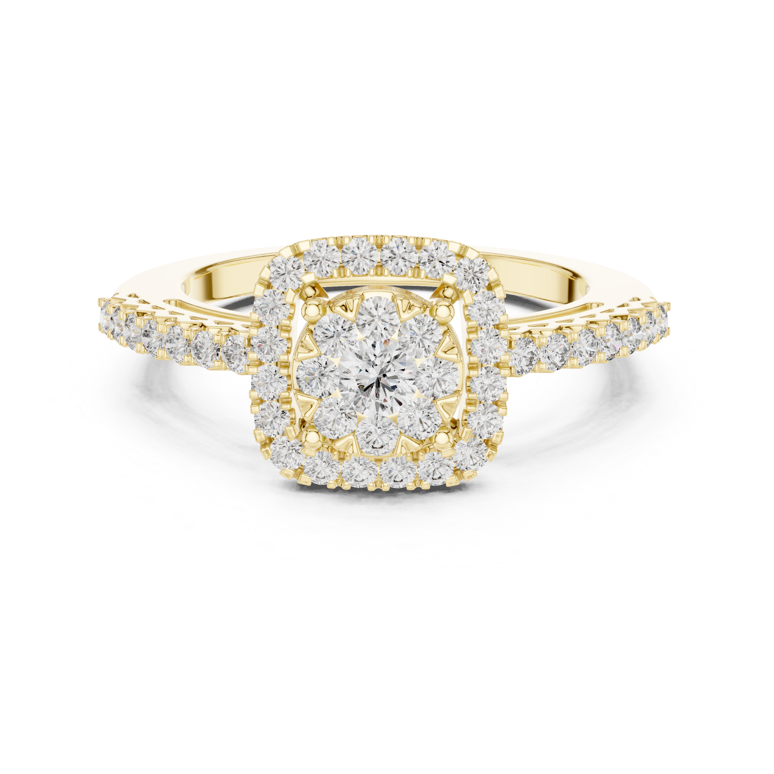 Diamond cluster center and square halo design.