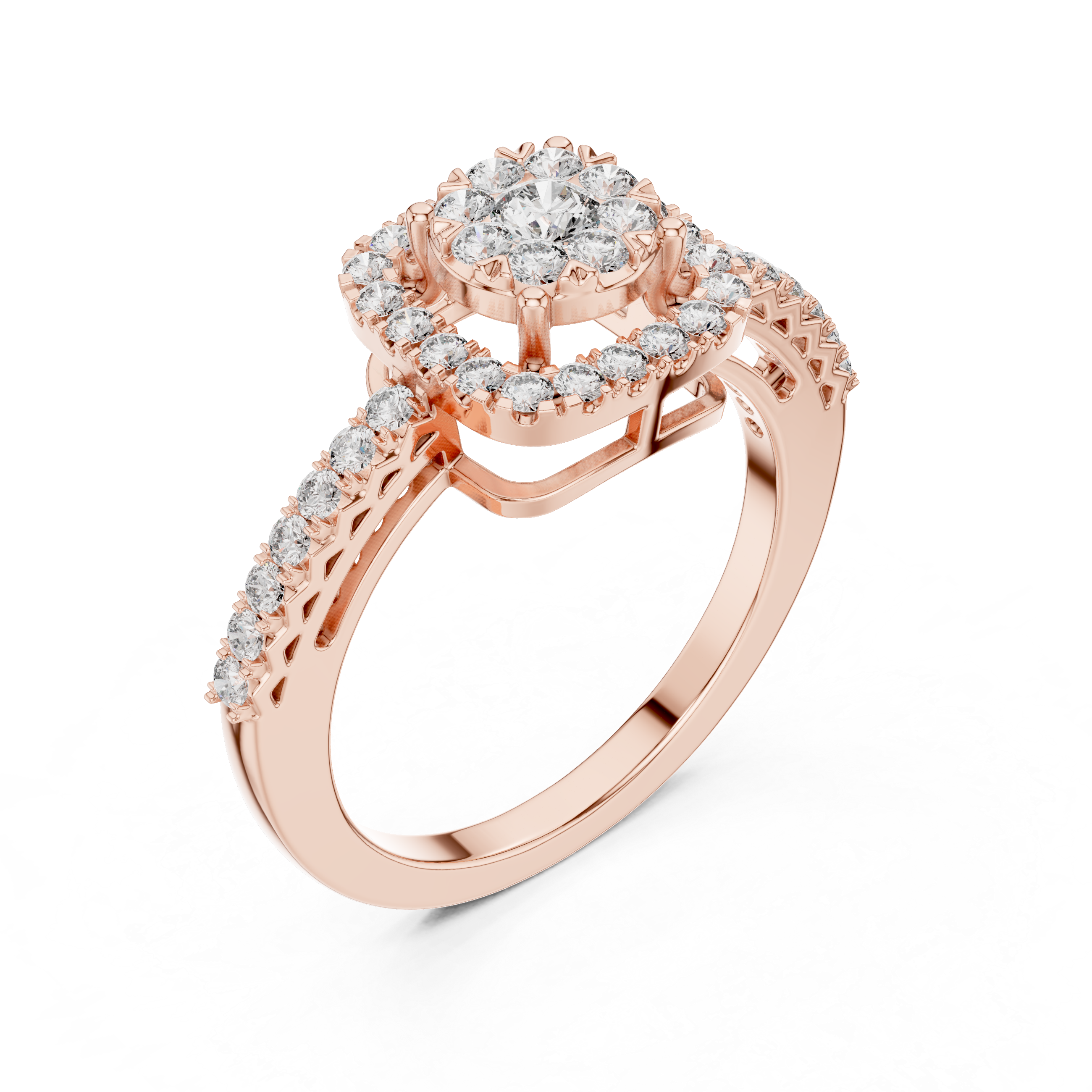 Diamond cluster center and square halo design.