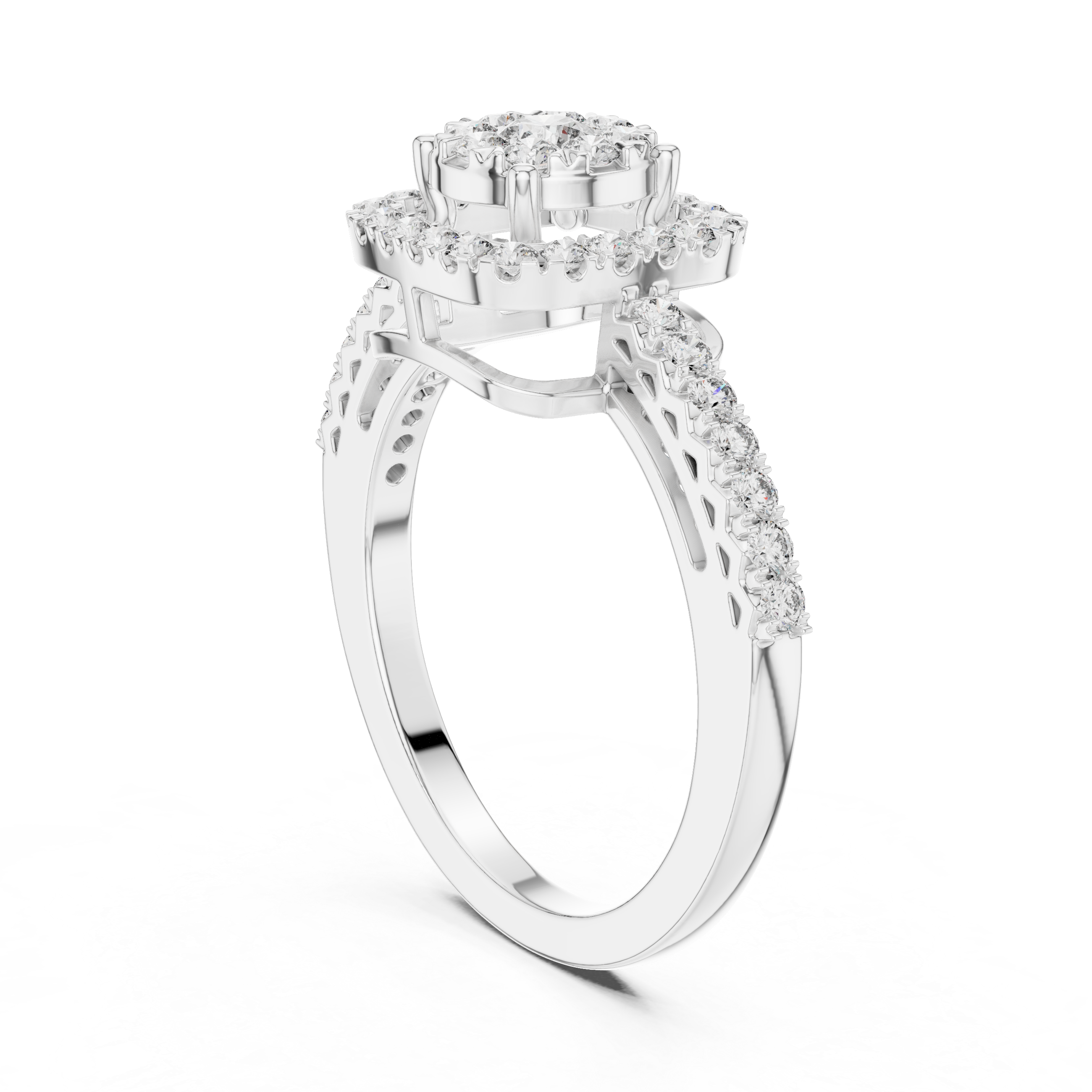 Diamond cluster center and square halo design.