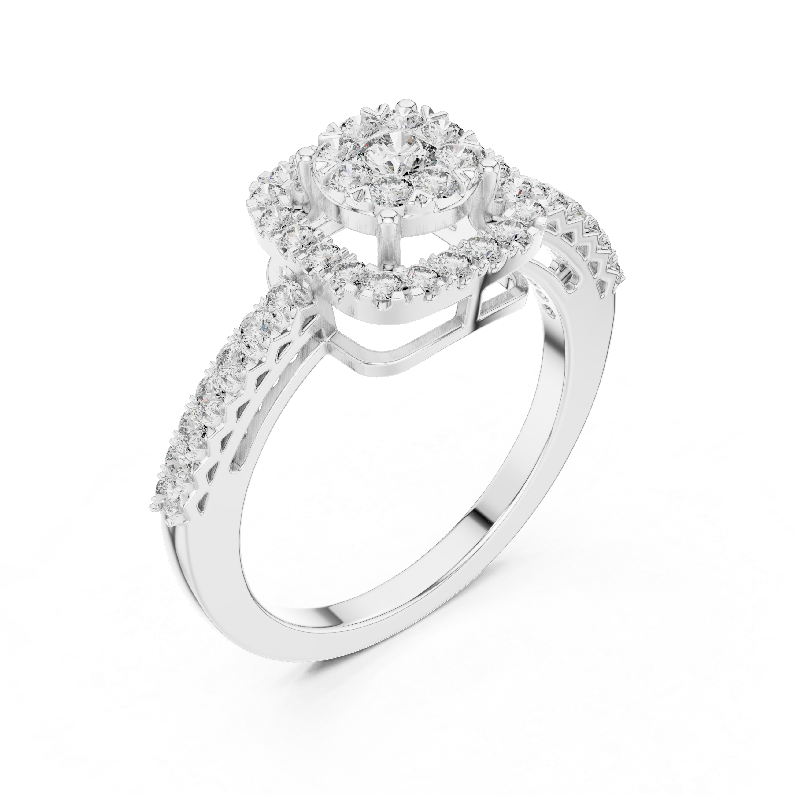 Diamond cluster center and square halo design.