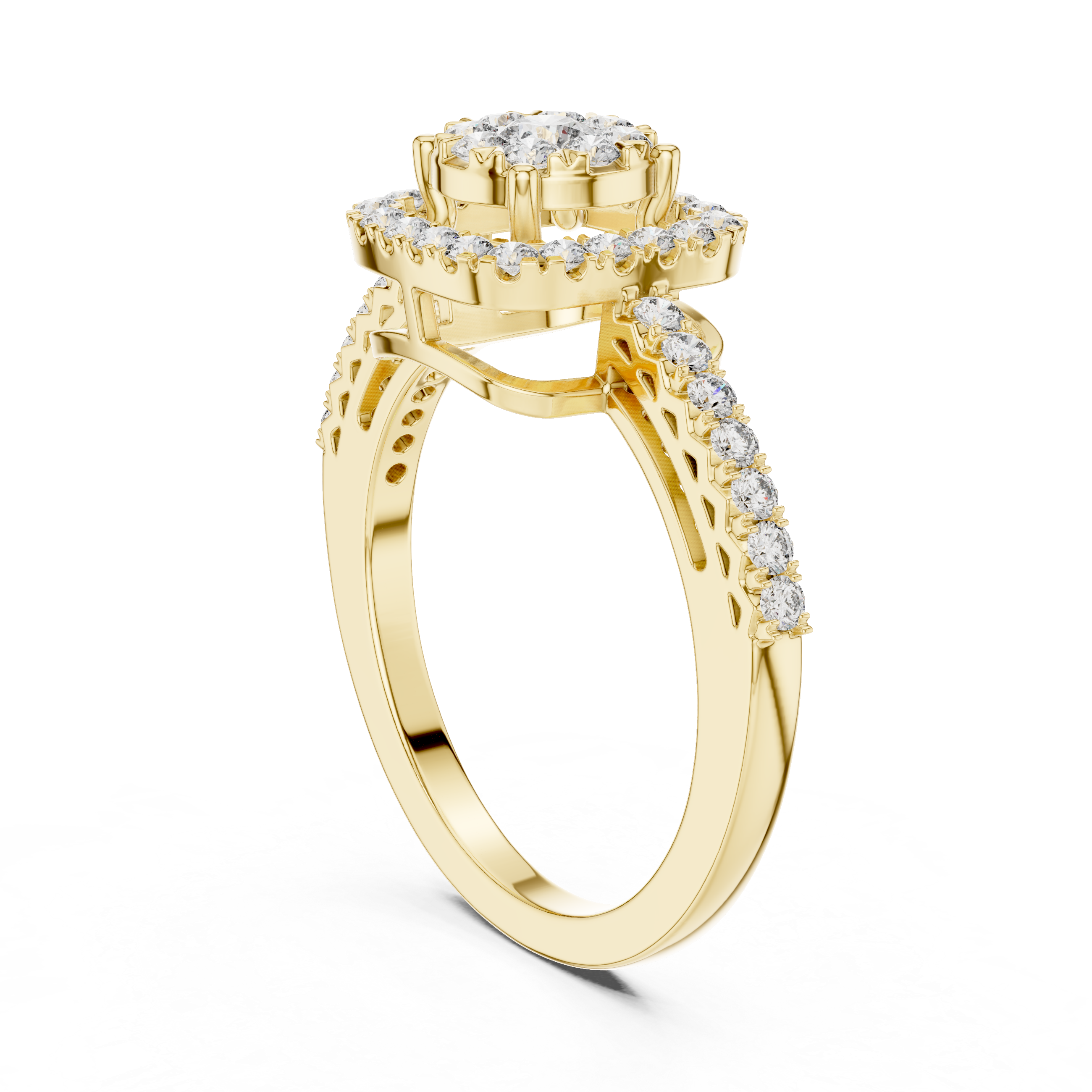 Diamond cluster center and square halo design.