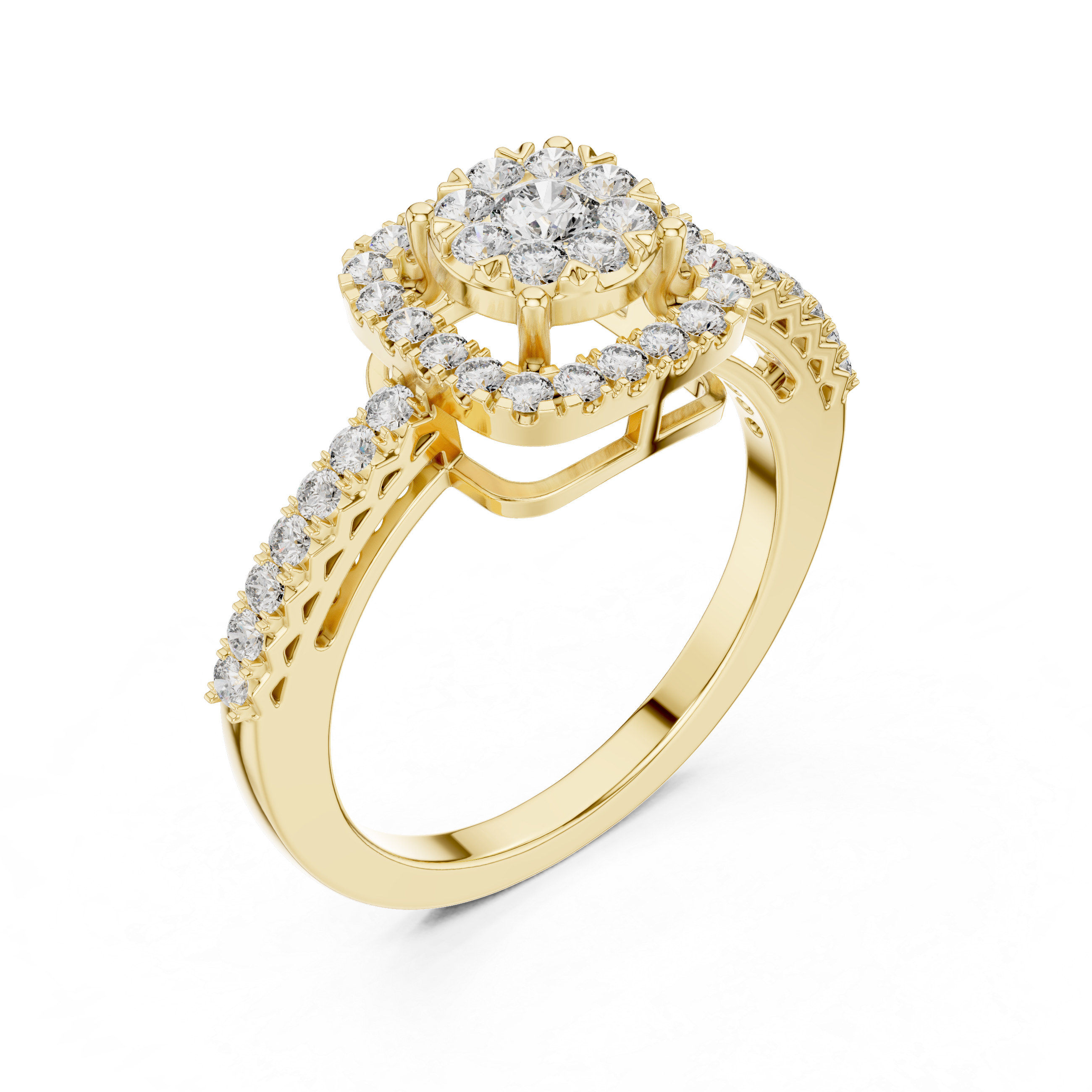 Diamond cluster center and square halo design.