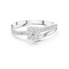 Floral diamond cluster and diamond-studded split band.